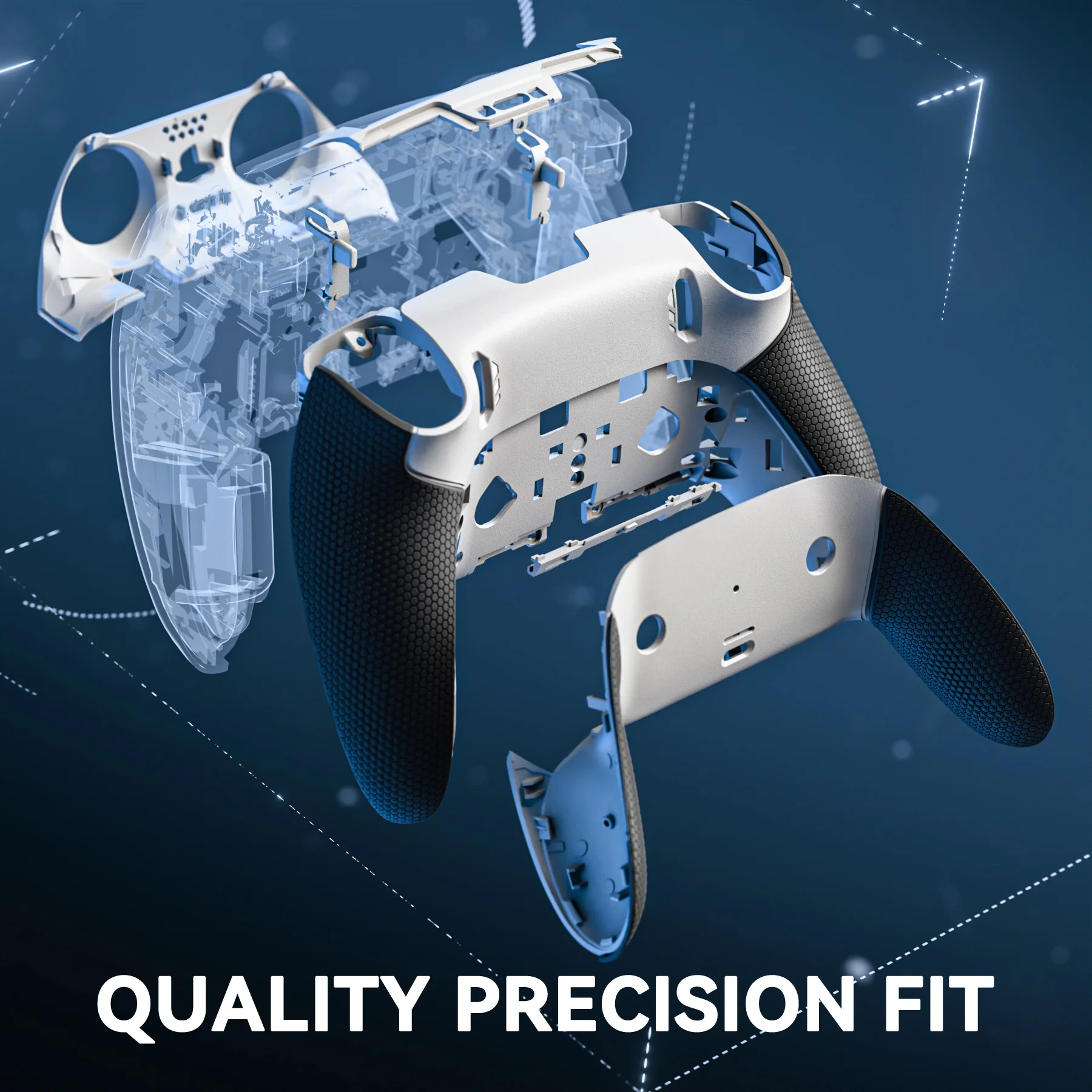 eXtremeRate Beyond-ARC Bottom Shell Kit with Rubberised Grip for PS5 Edge Controller - White Black - Image 6