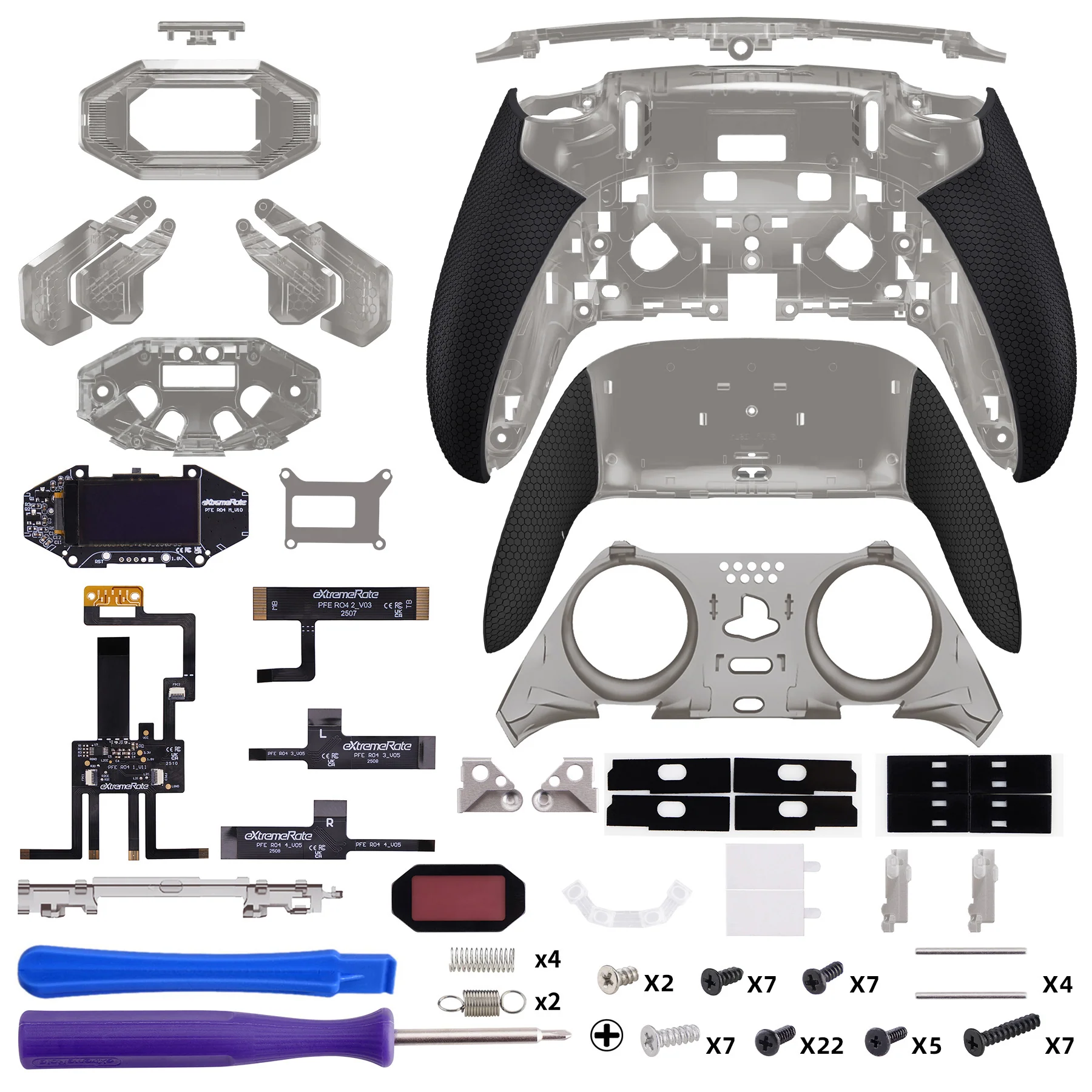 eXtremeRate BEYOND Back Paddles Kit with OLED Display & Redesigned Ergonomic Grips for PS5 Edge Controller - Rubberized Clear & Black - Image 2