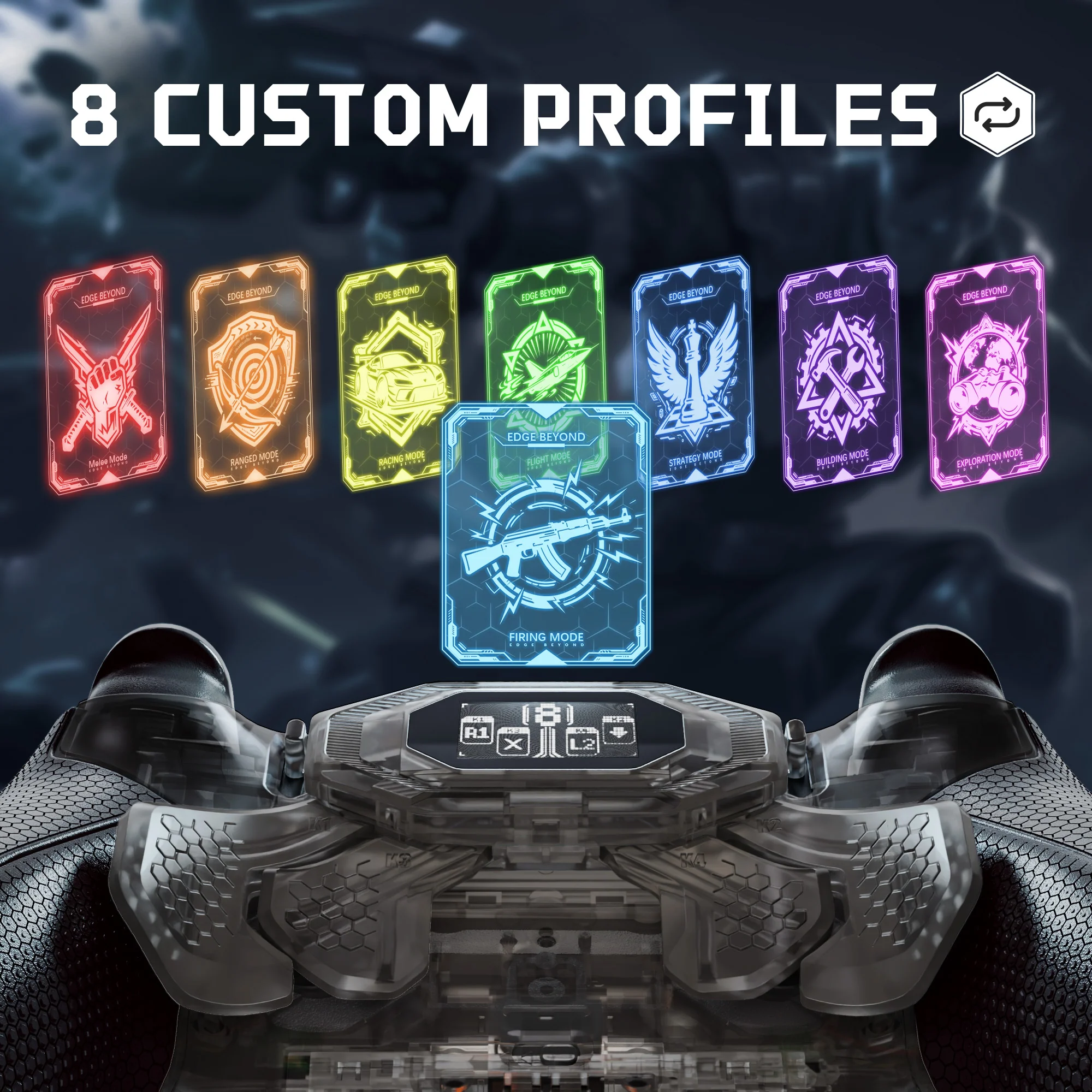 eXtremeRate BEYOND Back Paddles Kit with OLED Display & Redesigned Ergonomic Grips for PS5 Edge Controller - Rubberized Clear & Black - Image 4
