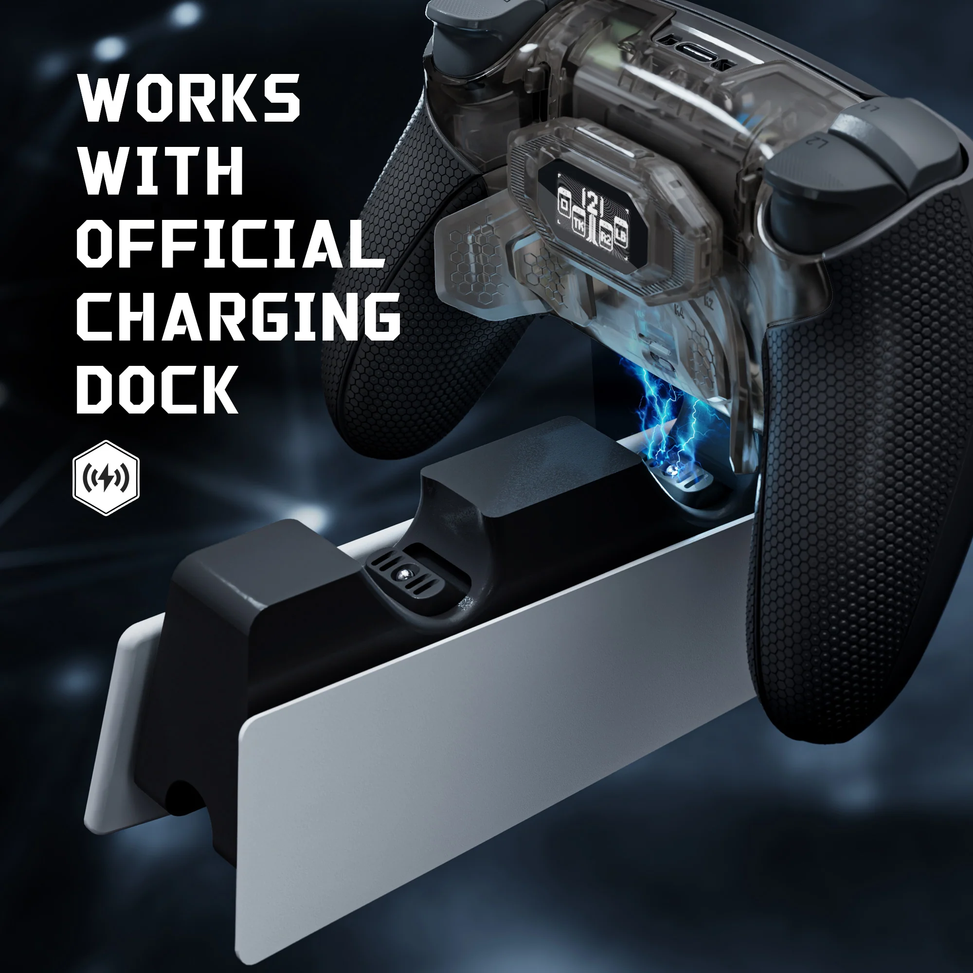 eXtremeRate BEYOND Back Paddles Kit with OLED Display & Redesigned Ergonomic Grips for PS5 Edge Controller - Rubberized Clear & Black - Image 8