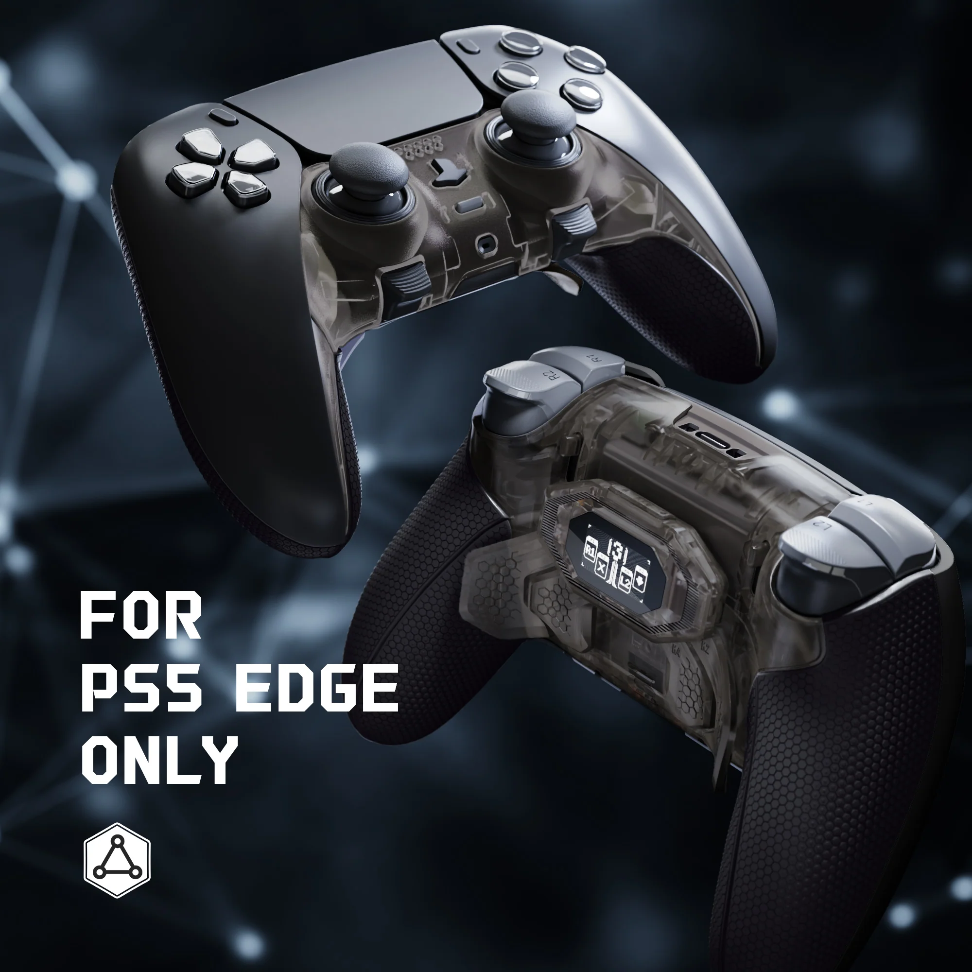 eXtremeRate BEYOND Back Paddles Kit with OLED Display & Redesigned Ergonomic Grips for PS5 Edge Controller - Rubberized Clear & Black - Image 9