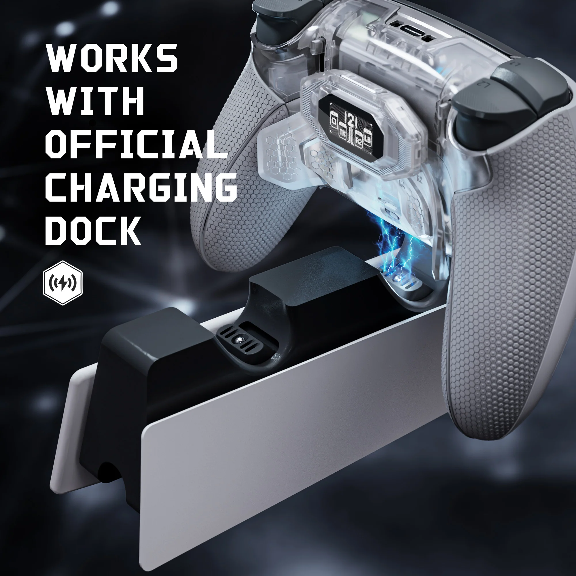 eXtremeRate BEYOND Back Paddles Kit with OLED Display & Redesigned Ergonomic Grips for PS5 Edge Controller - Rubberized Clear & Gray - Image 8