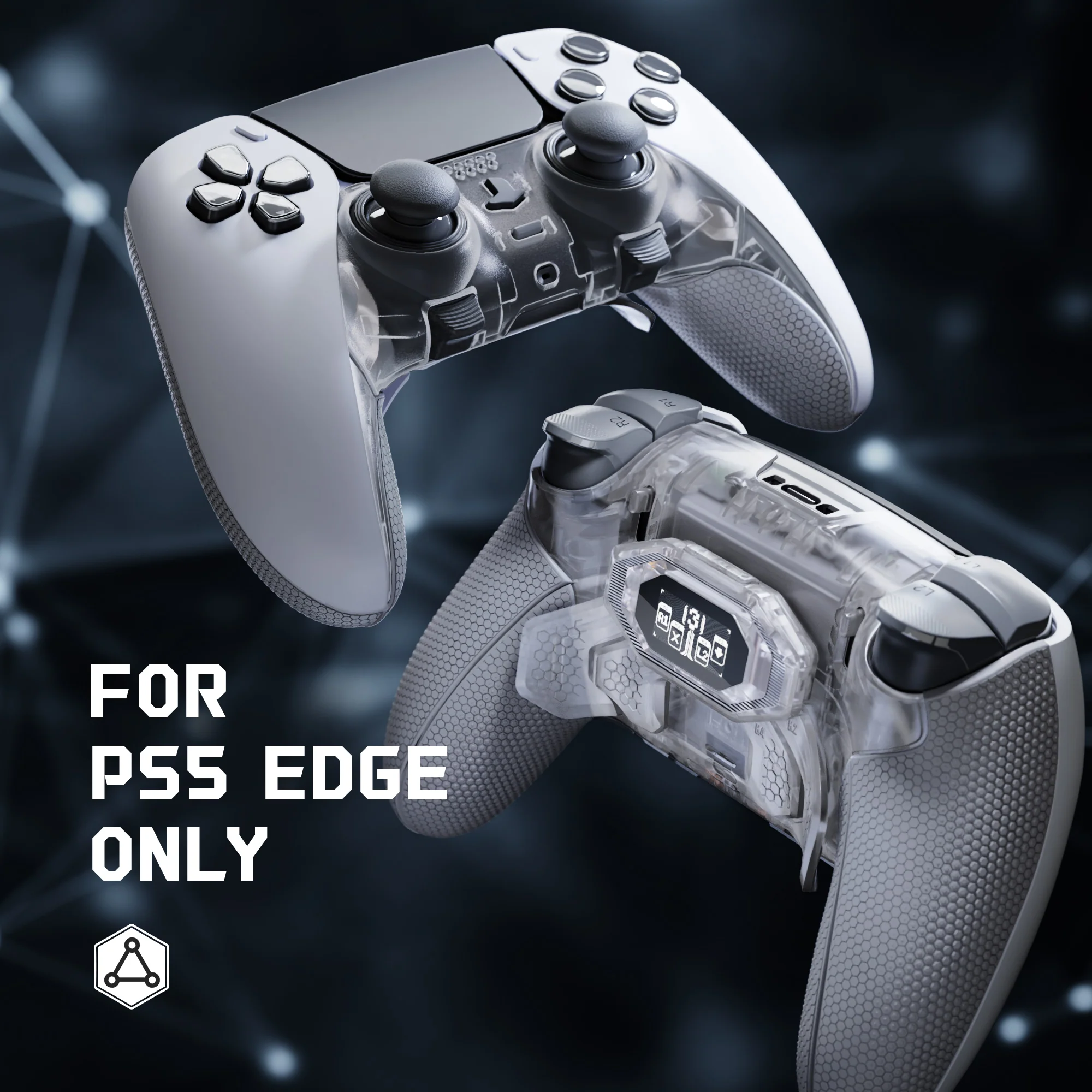 eXtremeRate BEYOND Back Paddles Kit with OLED Display & Redesigned Ergonomic Grips for PS5 Edge Controller - Rubberized Clear & Gray - Image 9