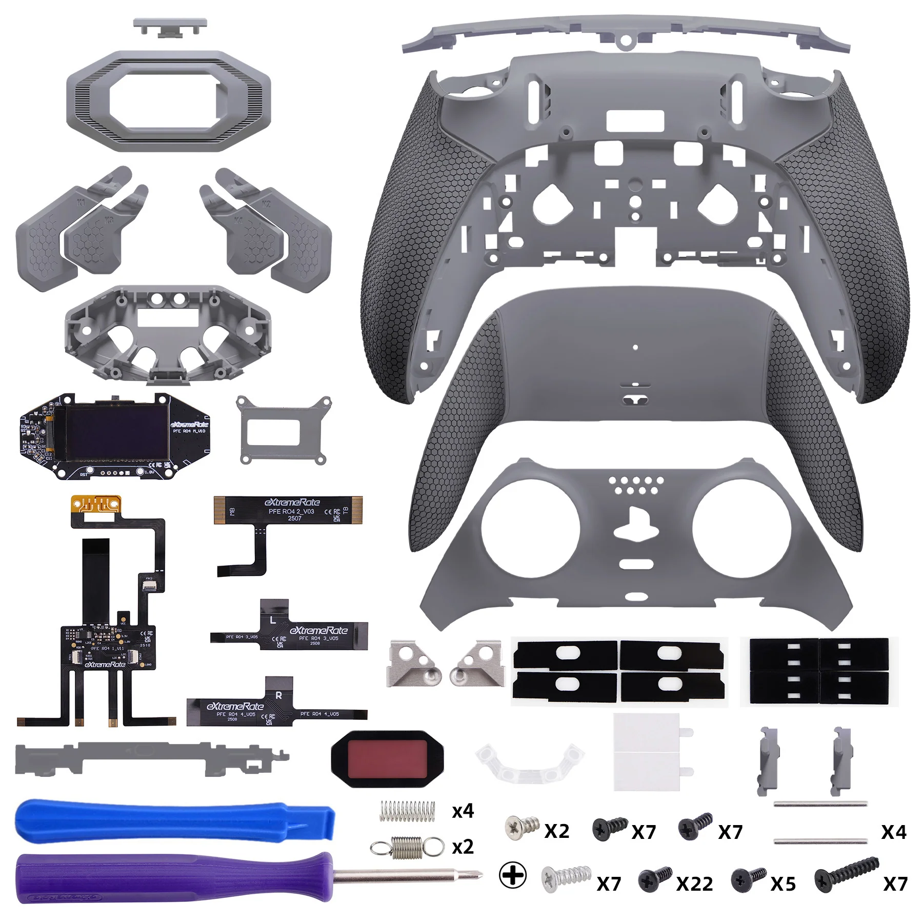 eXtremeRate BEYOND Back Paddles Kit with OLED Display & Redesigned Ergonomic Grips for PS5 Edge Controller - Rubberized New Hope Gray & Classic Gray - Image 2