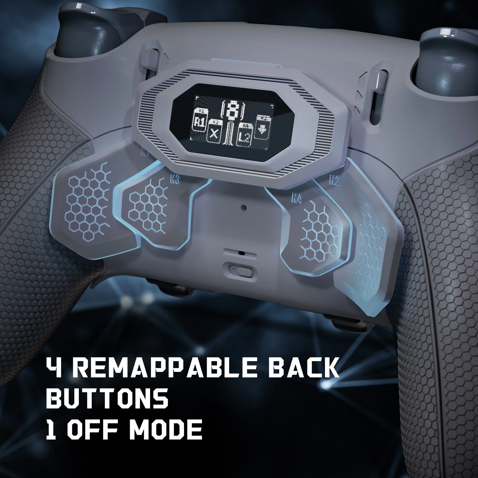 eXtremeRate BEYOND Back Paddles Kit with OLED Display & Redesigned Ergonomic Grips for PS5 Edge Controller - Rubberized New Hope Gray & Classic Gray - Image 3