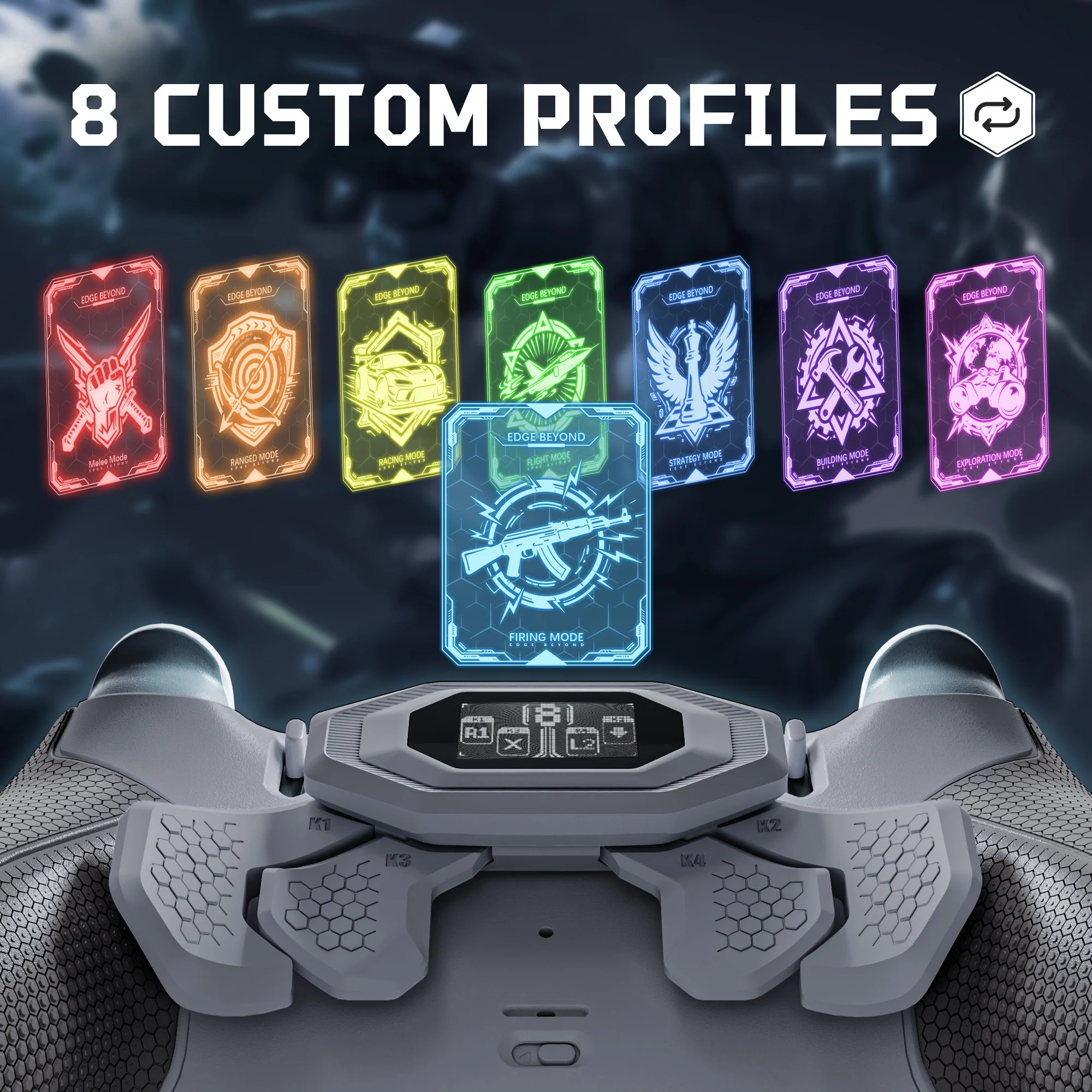 eXtremeRate BEYOND Back Paddles Kit with OLED Display & Redesigned Ergonomic Grips for PS5 Edge Controller - Rubberized New Hope Gray & Classic Gray - Image 4