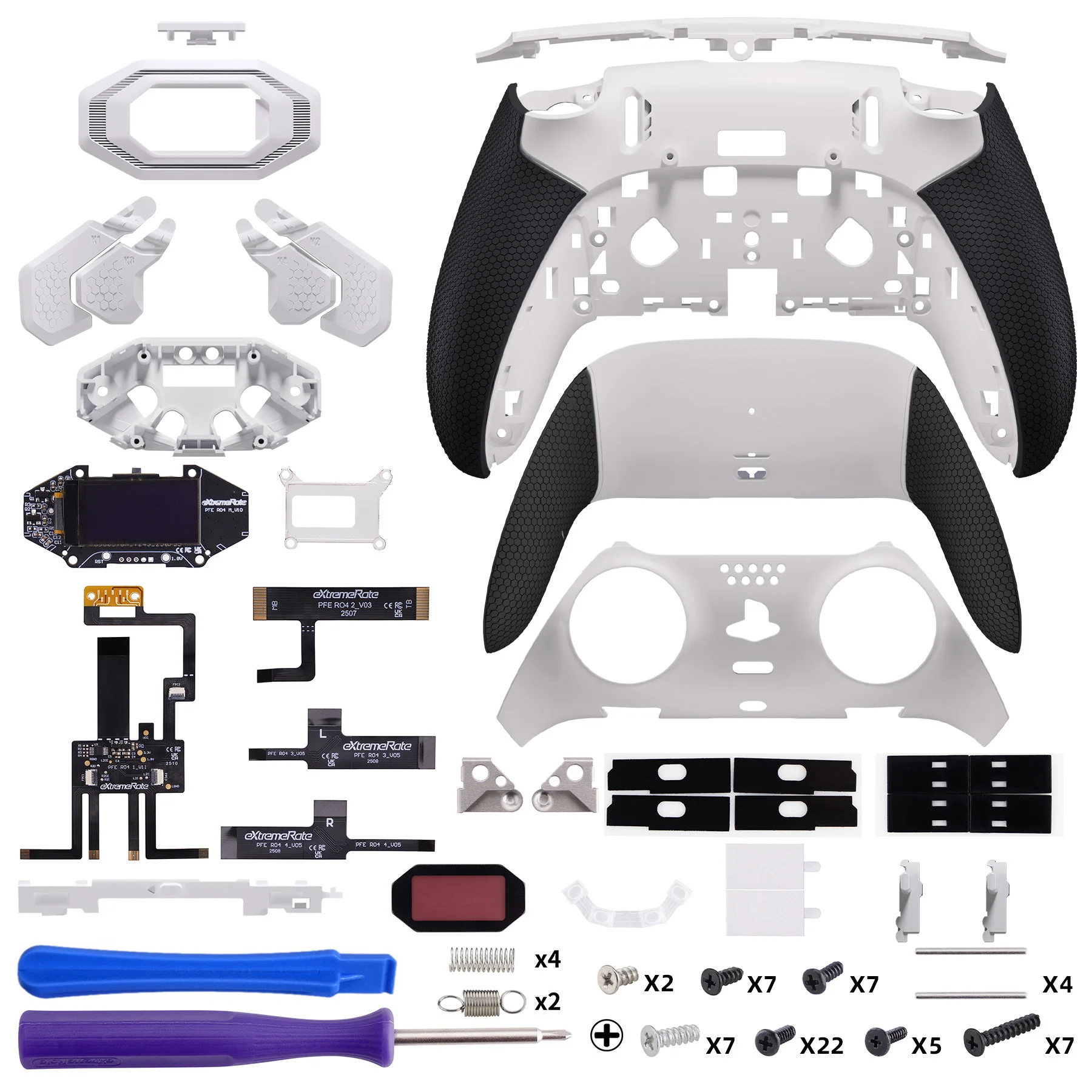 eXtremeRate BEYOND Back Paddles Kit with OLED Display & Redesigned Ergonomic Grips for PS5 Edge Controller - Rubberized White & Black - Image 2