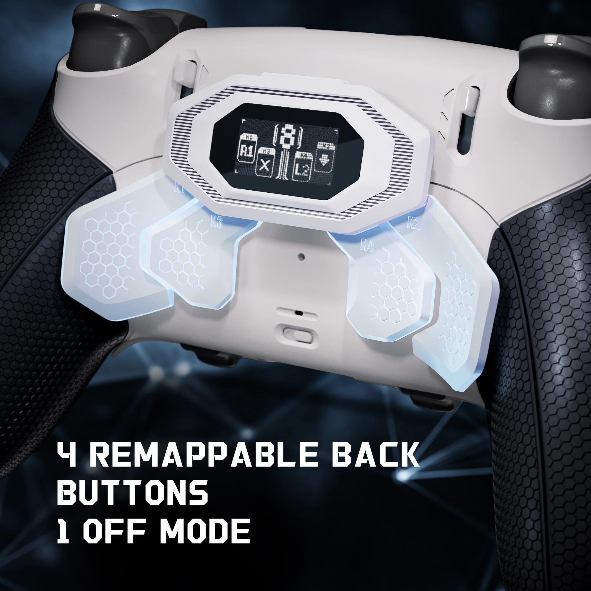 eXtremeRate BEYOND Back Paddles Kit with OLED Display & Redesigned Ergonomic Grips for PS5 Edge Controller - Rubberized White & Black - Image 3