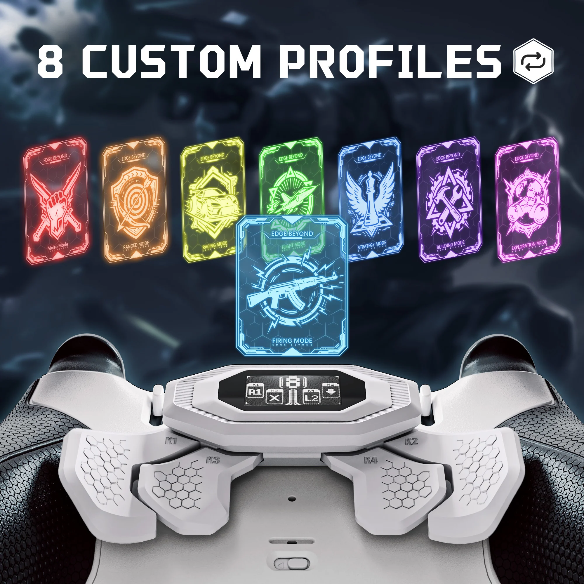 eXtremeRate BEYOND Back Paddles Kit with OLED Display & Redesigned Ergonomic Grips for PS5 Edge Controller - Rubberized White & Black - Image 4
