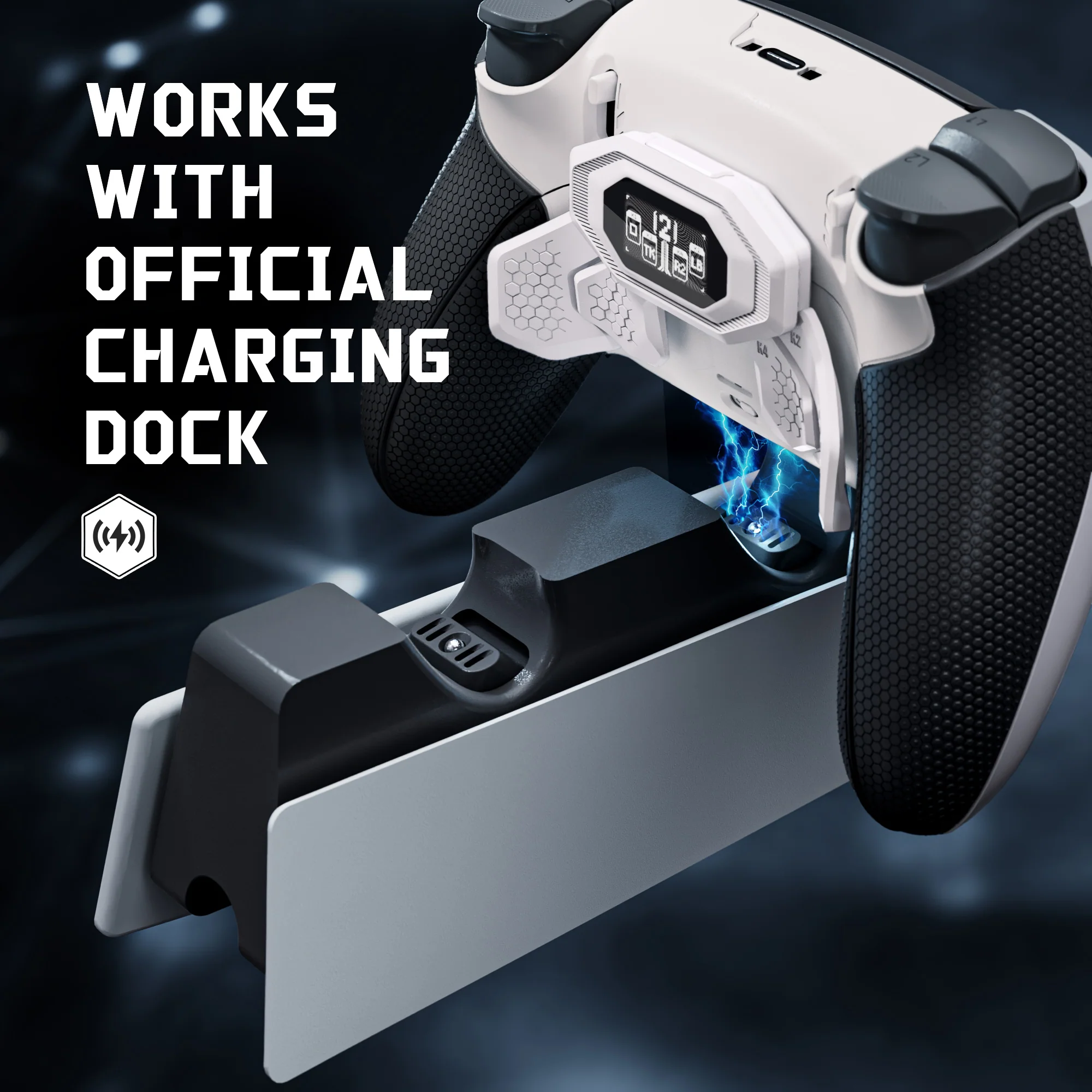 eXtremeRate BEYOND Back Paddles Kit with OLED Display & Redesigned Ergonomic Grips for PS5 Edge Controller - Rubberized White & Black - Image 8