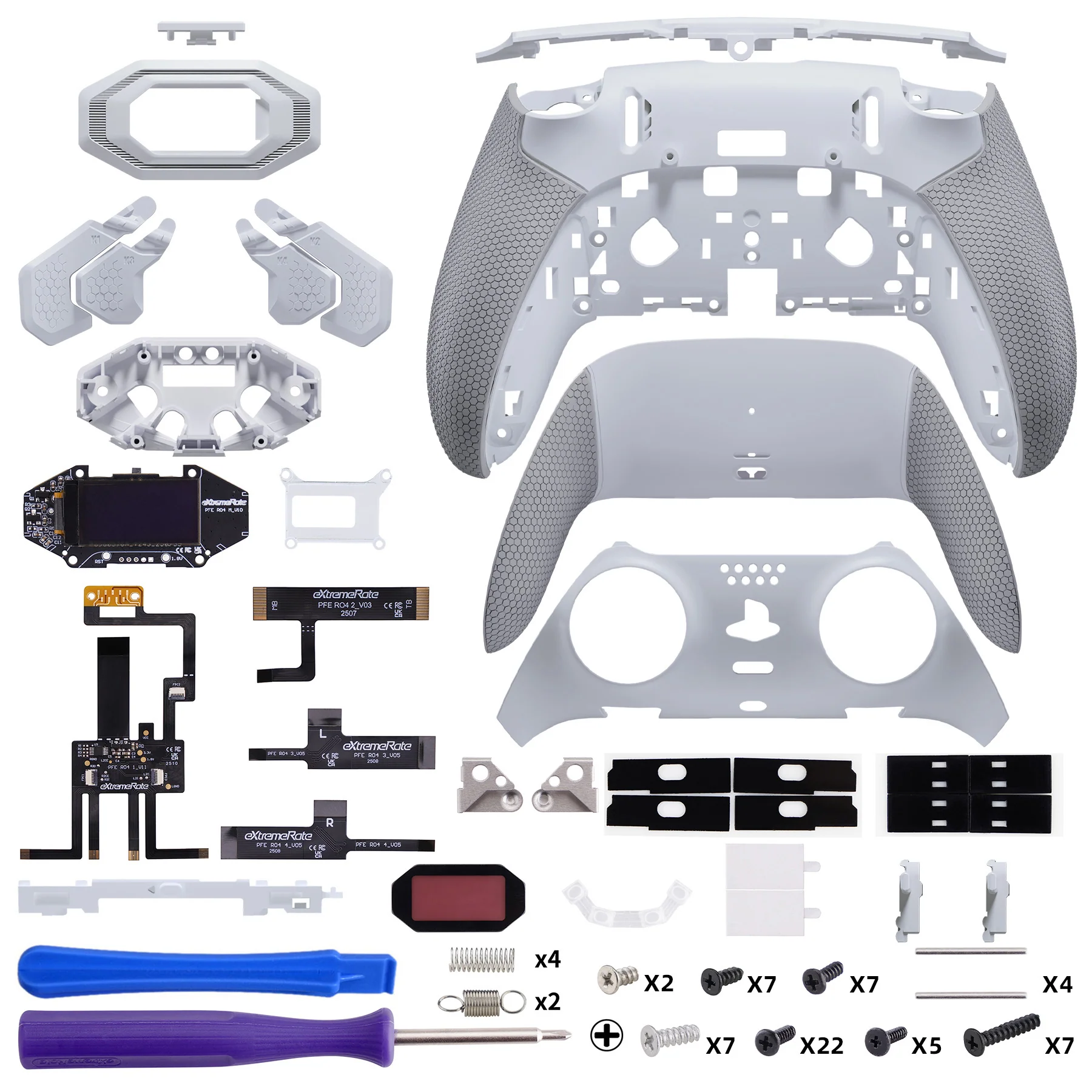eXtremeRate BEYOND Back Paddles Kit with OLED Display & Redesigned Ergonomic Grips for PS5 Edge Controller - Rubberized White & Gray - Image 2