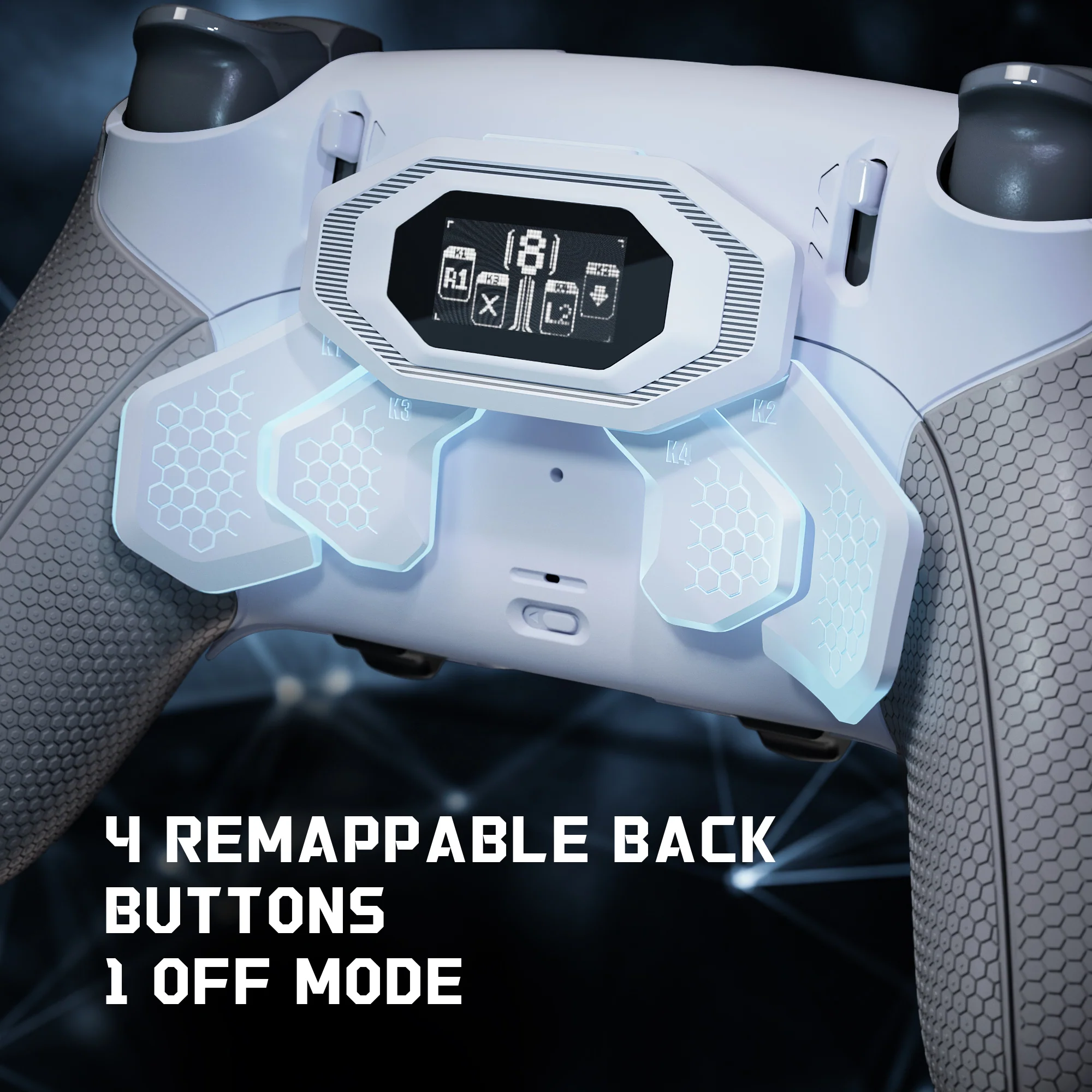 eXtremeRate BEYOND Back Paddles Kit with OLED Display & Redesigned Ergonomic Grips for PS5 Edge Controller - Rubberized White & Gray - Image 3