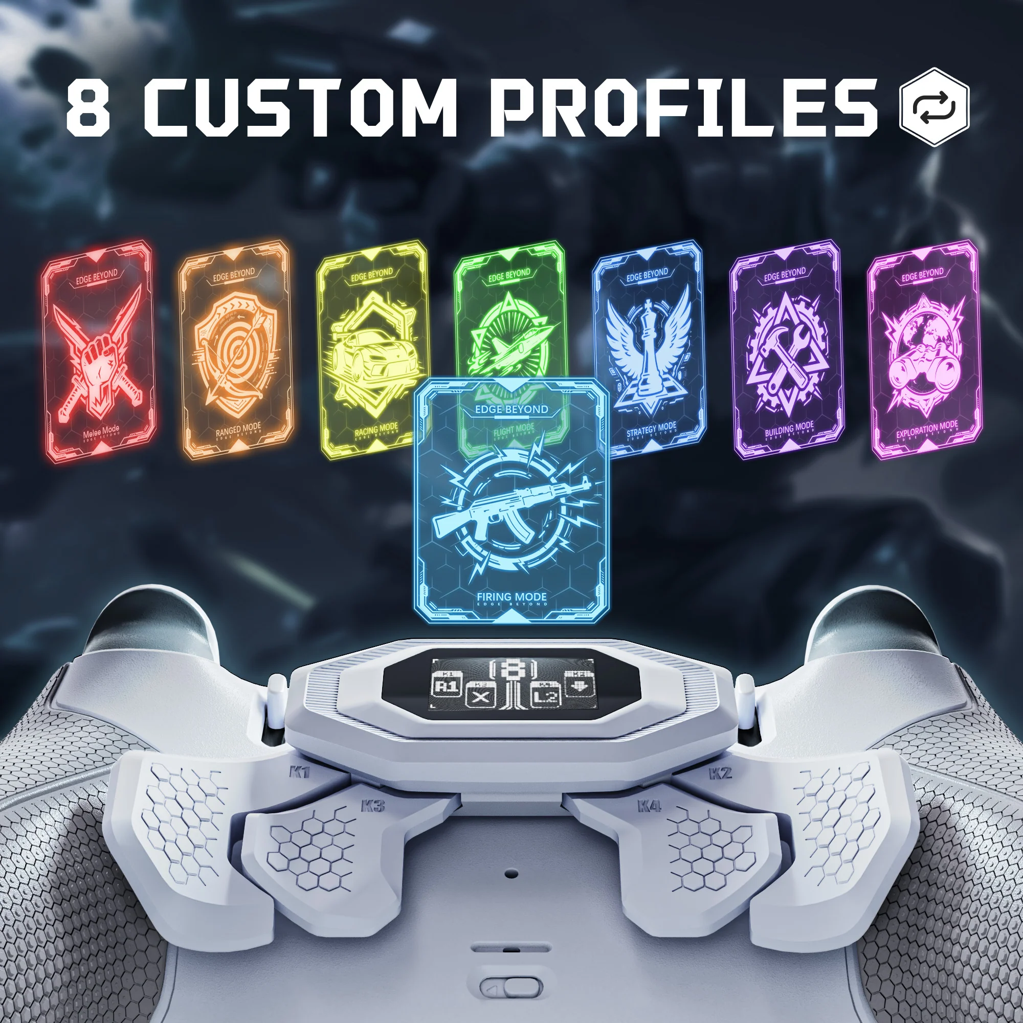 eXtremeRate BEYOND Back Paddles Kit with OLED Display & Redesigned Ergonomic Grips for PS5 Edge Controller - Rubberized White & Gray - Image 4