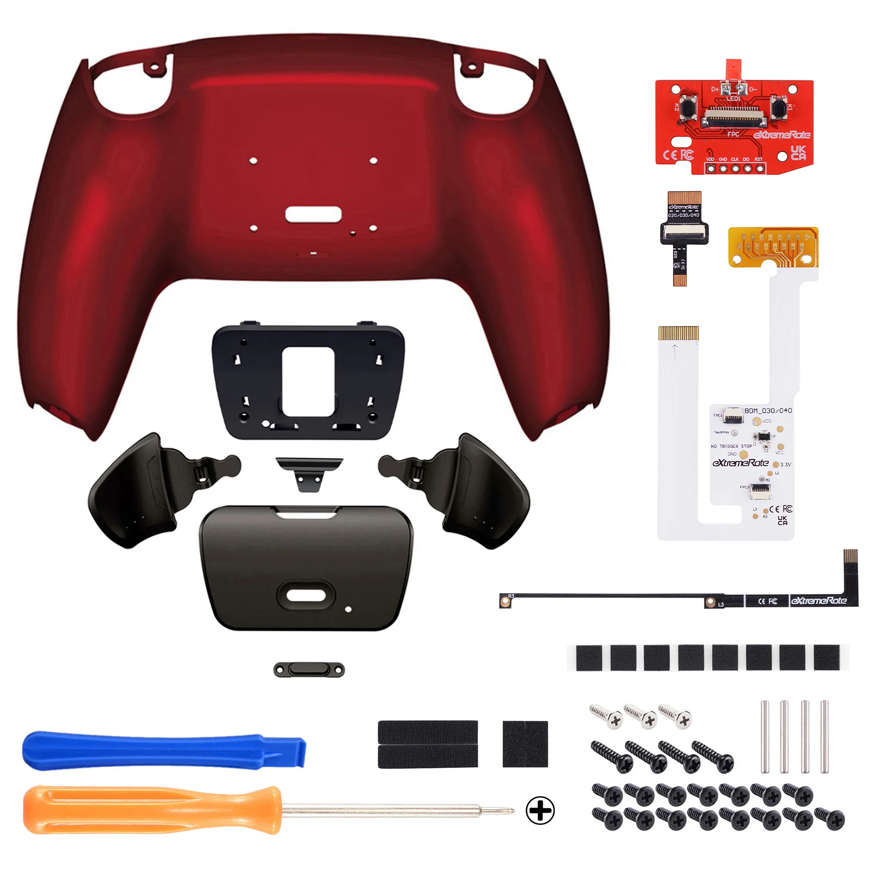 eXtremeRate Black Real Metal Buttons (RMB) Version RISE V3 Remap Kit for PS5 Controller BDM-030/040/050 - Scarlet Red - Image 2