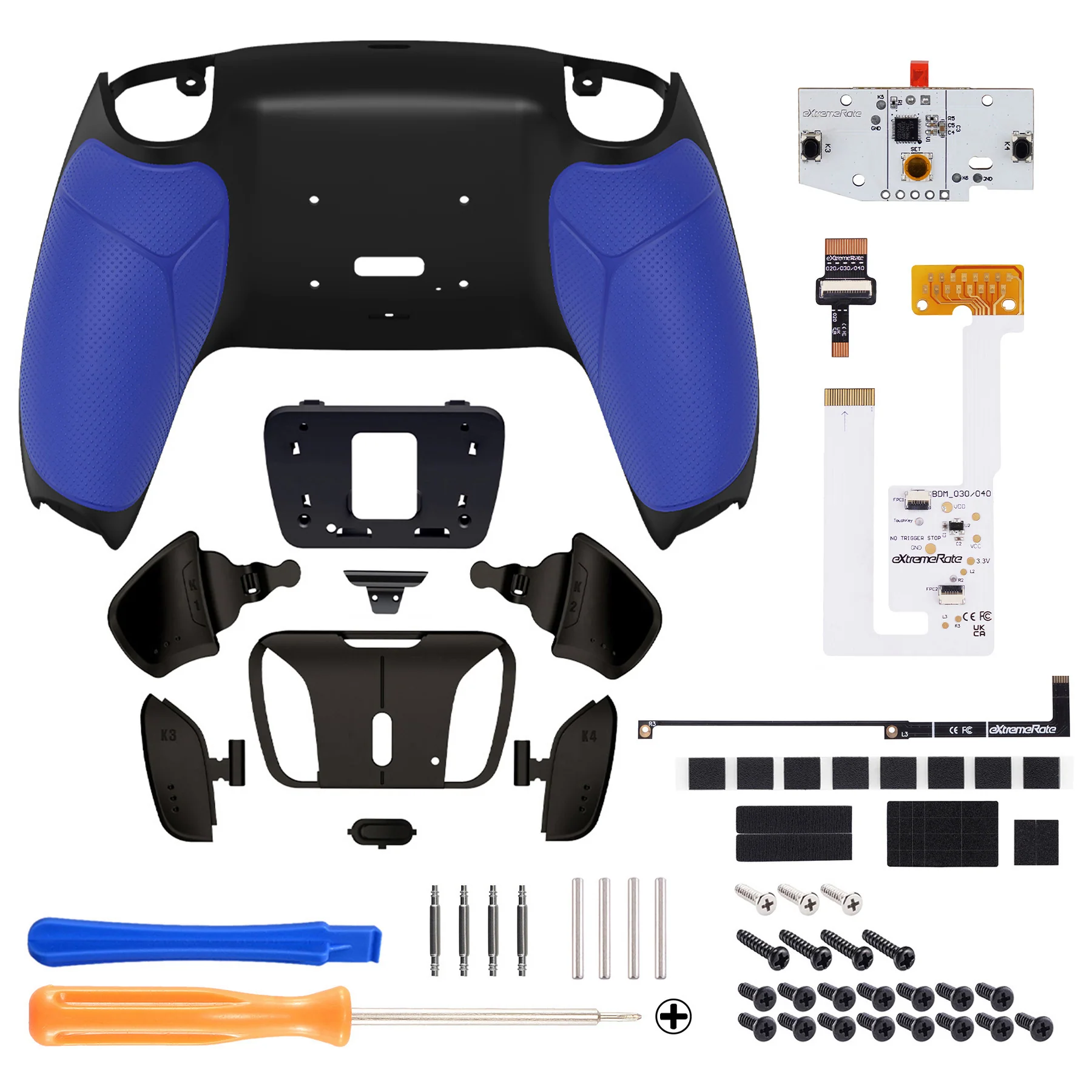 eXtremeRate Black Real Metal Buttons (RMB) Version RISE4 V3 Remap Kit for PS5 Controller BDM-030/040/050 - Rubberized Blue - Image 2
