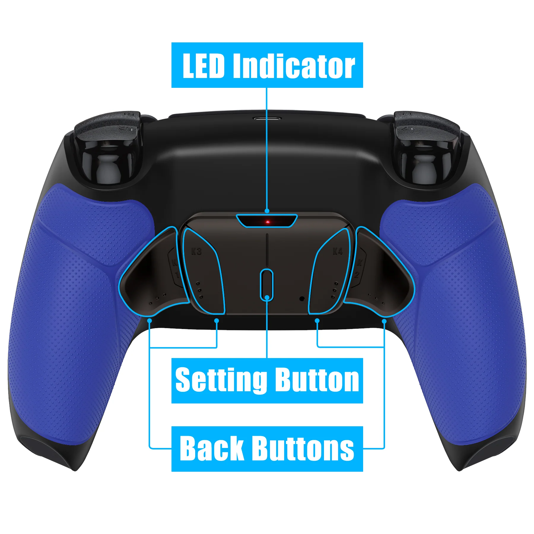 eXtremeRate Black Real Metal Buttons (RMB) Version RISE4 V3 Remap Kit for PS5 Controller BDM-030/040/050 - Rubberized Blue - Image 4