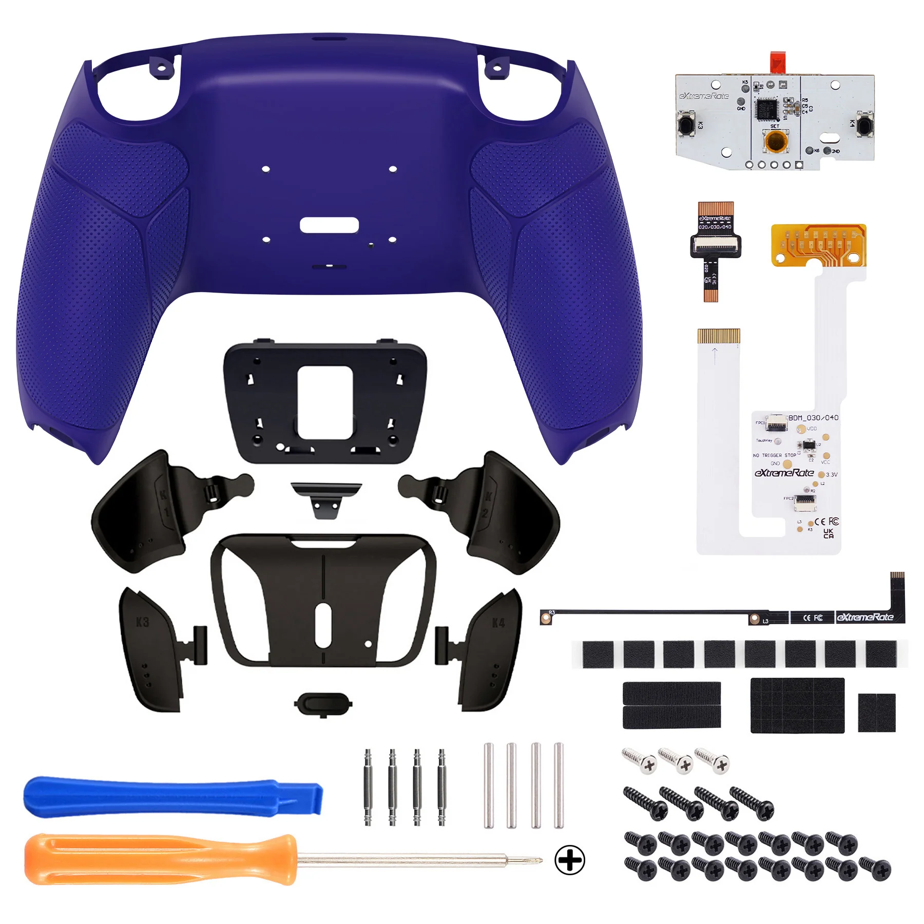 eXtremeRate Black Real Metal Buttons (RMB) Version RISE4 V3 Remap Kit for PS5 Controller BDM-030/040/050 - Rubberized Cobalt Blue - Image 2