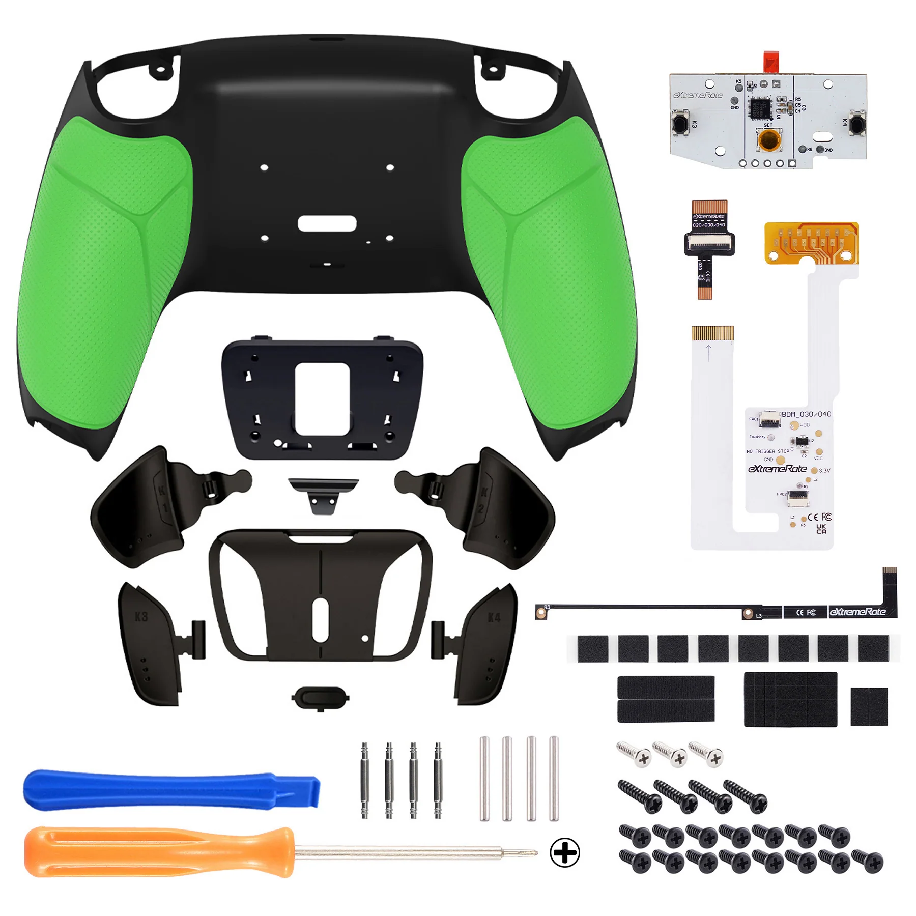 eXtremeRate Black Real Metal Buttons (RMB) Version RISE4 V3 Remap Kit for PS5 Controller BDM-030/040/050 - Rubberized Green - Image 2
