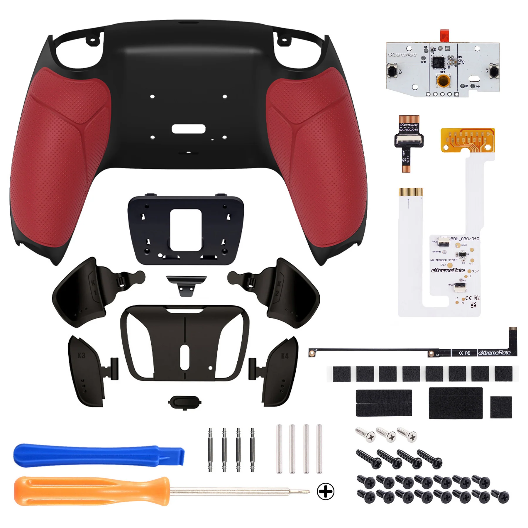 eXtremeRate Black Real Metal Buttons (RMB) Version RISE4 V3 Remap Kit for PS5 Controller BDM-030/040/050 - Rubberized Red - Image 2