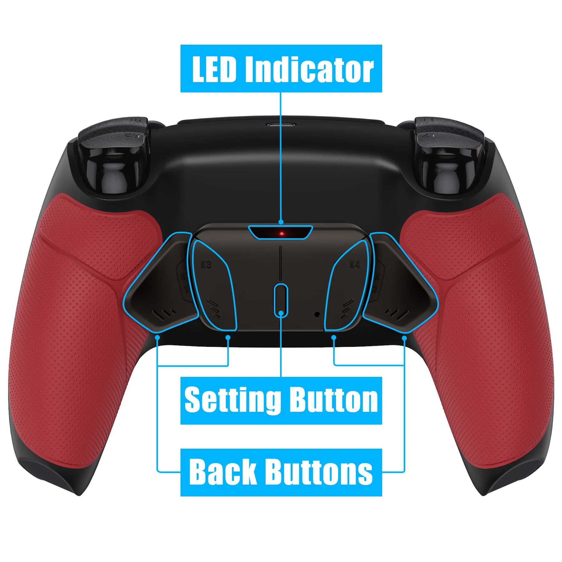 eXtremeRate Black Real Metal Buttons (RMB) Version RISE4 V3 Remap Kit for PS5 Controller BDM-030/040/050 - Rubberized Red - Image 4