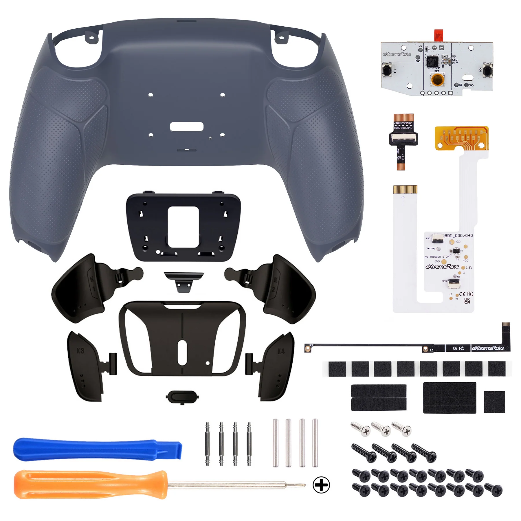 eXtremeRate Black Real Metal Buttons (RMB) Version RISE4 V3 Remap Kit for PS5 Controller BDM-030/040/050 - Rubberized Sterling Silver - Image 2