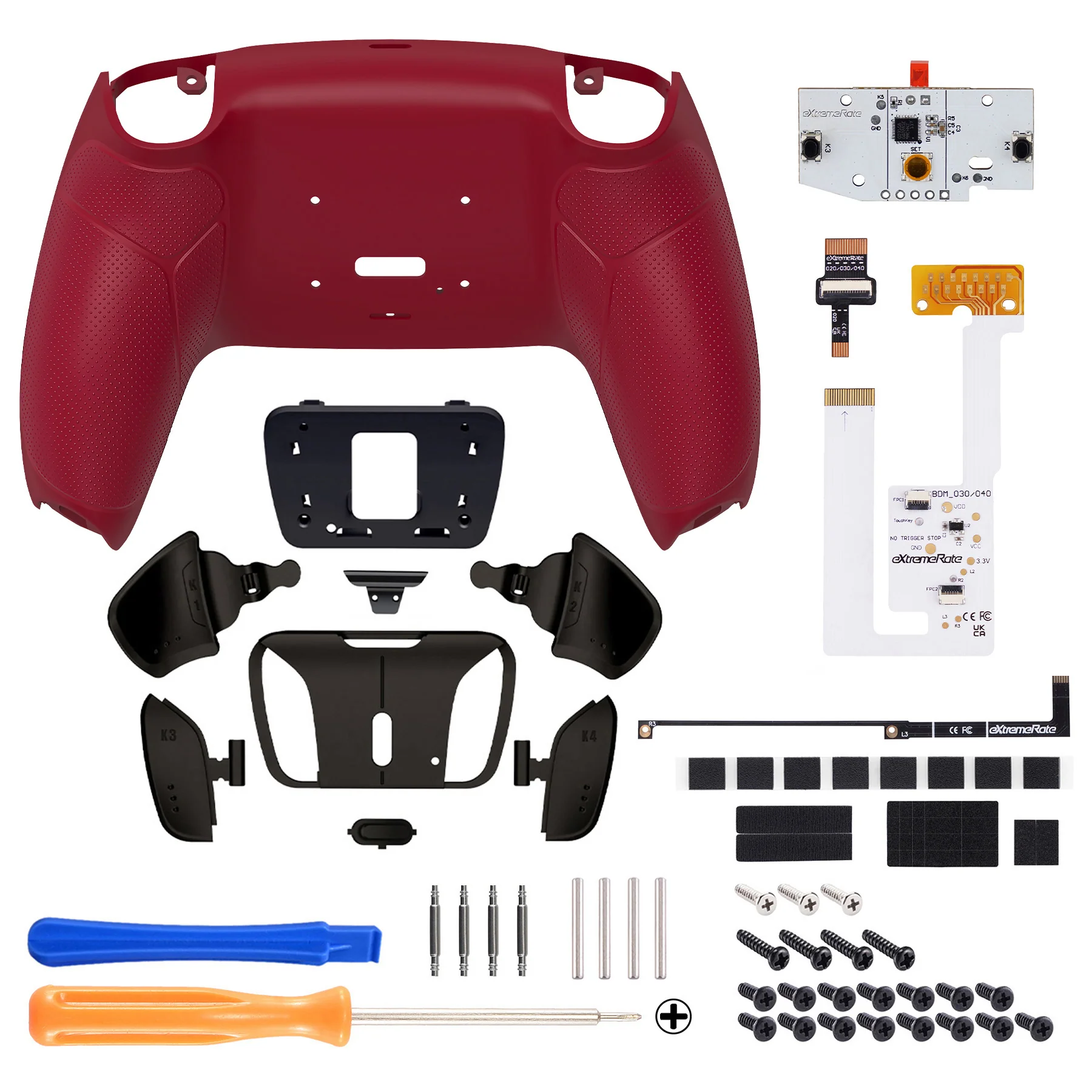 eXtremeRate Black Real Metal Buttons (RMB) Version RISE4 V3 Remap Kit for PS5 Controller BDM-030/040/050 - Rubberized Volcanic Red - Image 2