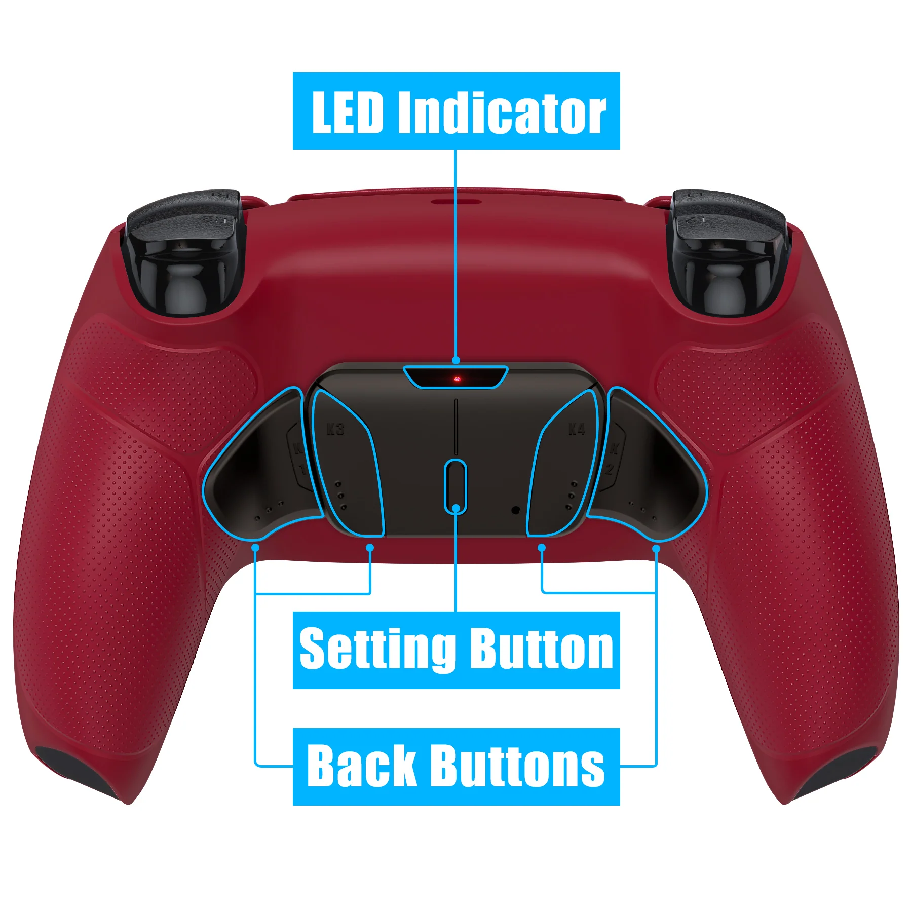 eXtremeRate Black Real Metal Buttons (RMB) Version RISE4 V3 Remap Kit for PS5 Controller BDM-030/040/050 - Rubberized Volcanic Red - Image 4