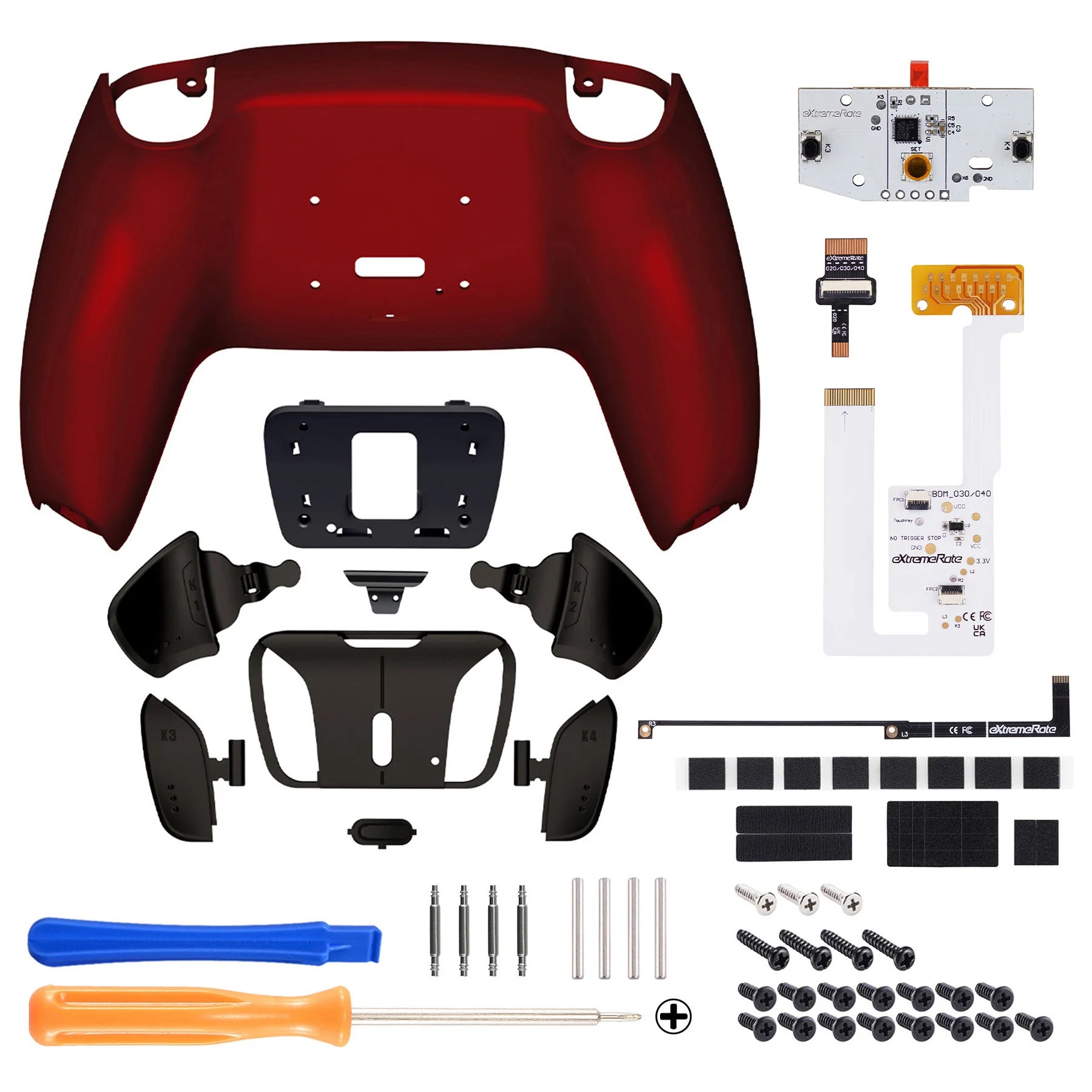 eXtremeRate Black Real Metal Buttons (RMB) Version RISE4 V3 Remap Kit for PS5 Controller BDM-030/040/050 - Scarlet Red - Image 2