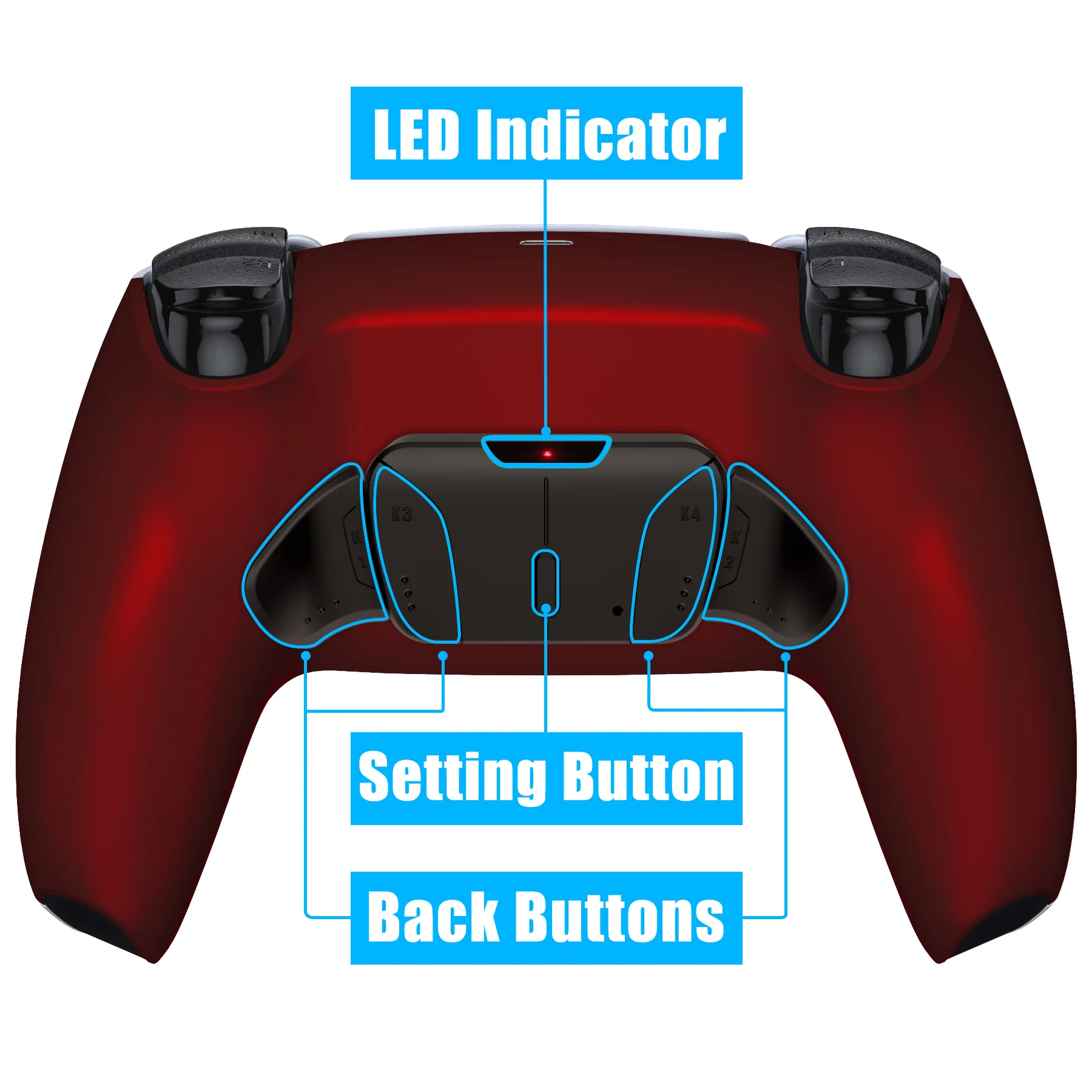 eXtremeRate Black Real Metal Buttons (RMB) Version RISE4 V3 Remap Kit for PS5 Controller BDM-030/040/050 - Scarlet Red - Image 4