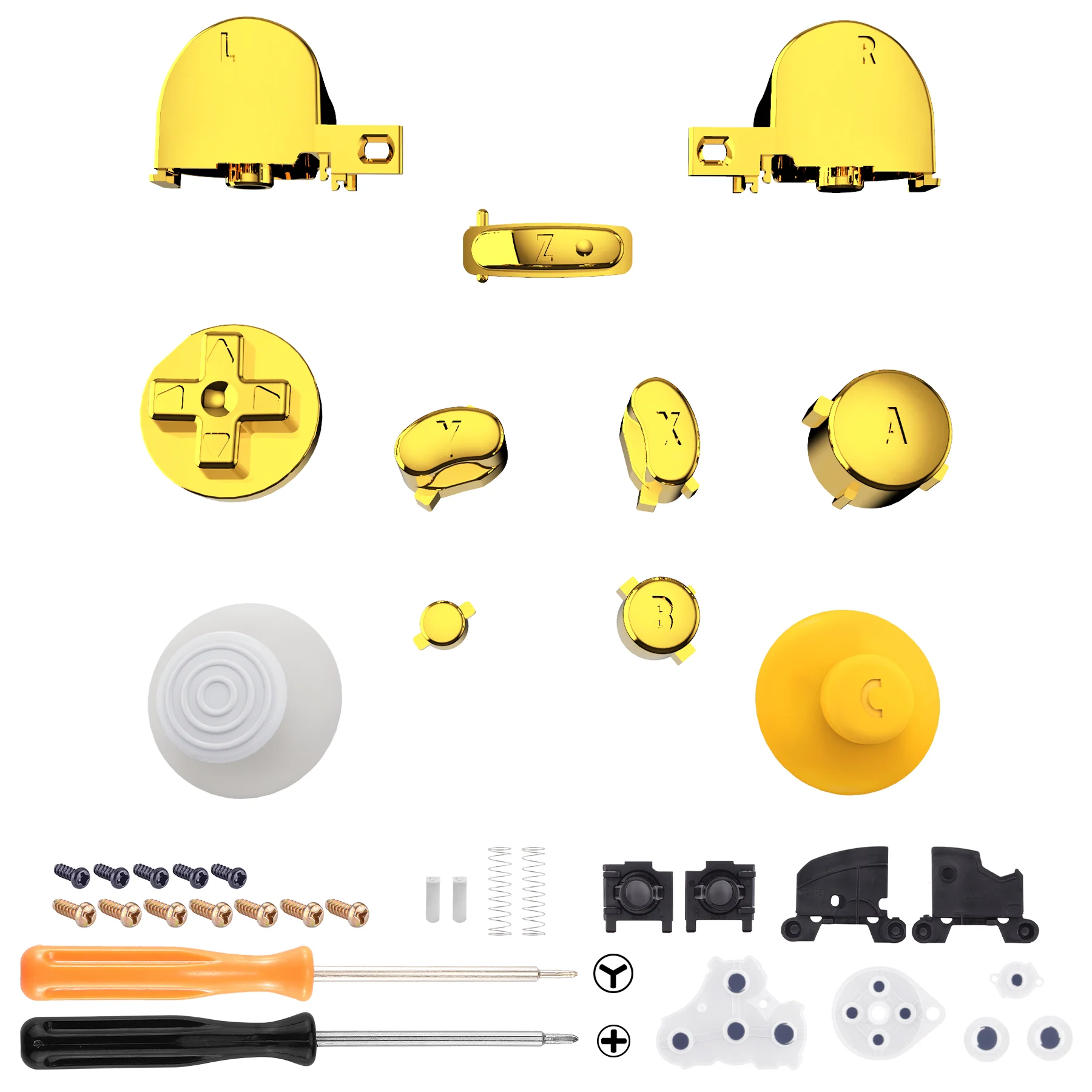eXtremeRate DIY Replacement Full Set Buttons & Thumbsticks for Nintendo GameCube Controller NGC - Chrome Gold - Image 2