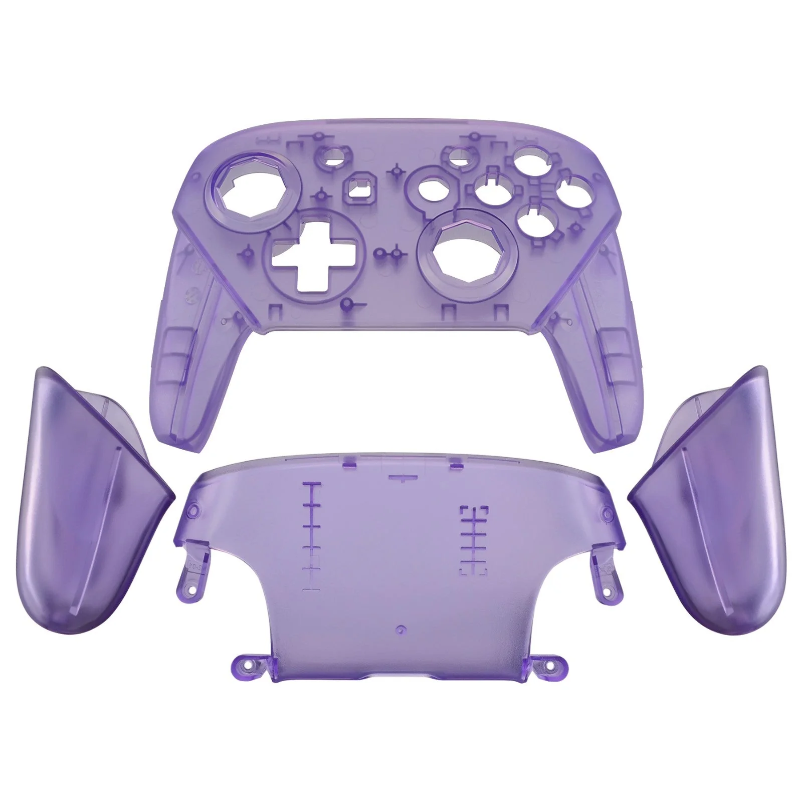 eXtremeRate Octagonal Gated Sticks Design Replacement Full Set Shell Faceplate Backplate Handles for Nintendo Switch Pro - Clear Atomic Purple - Image 3