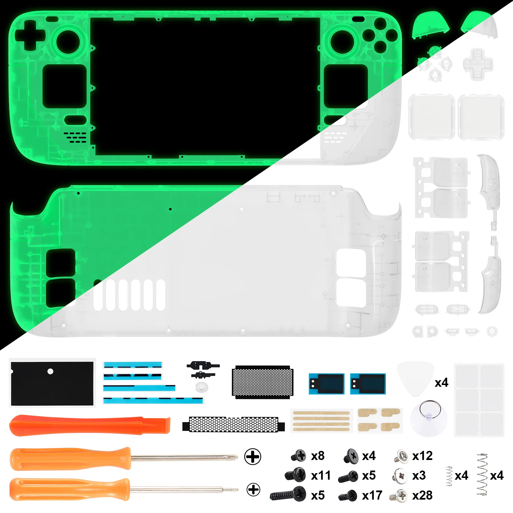 eXtremeRate Custom Full Set Shell with Buttons for Steam Deck LCD - Glow in Dark - Green - Image 4