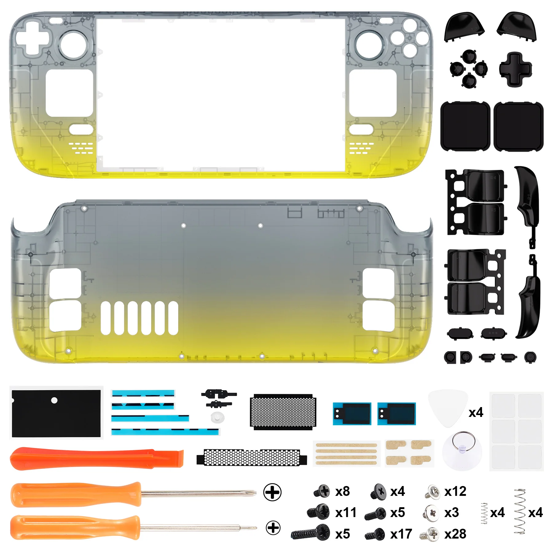 eXtremeRate Custom Full Set Shell with Buttons for Steam Deck LCD - Gradient Black Yellow - Image 4