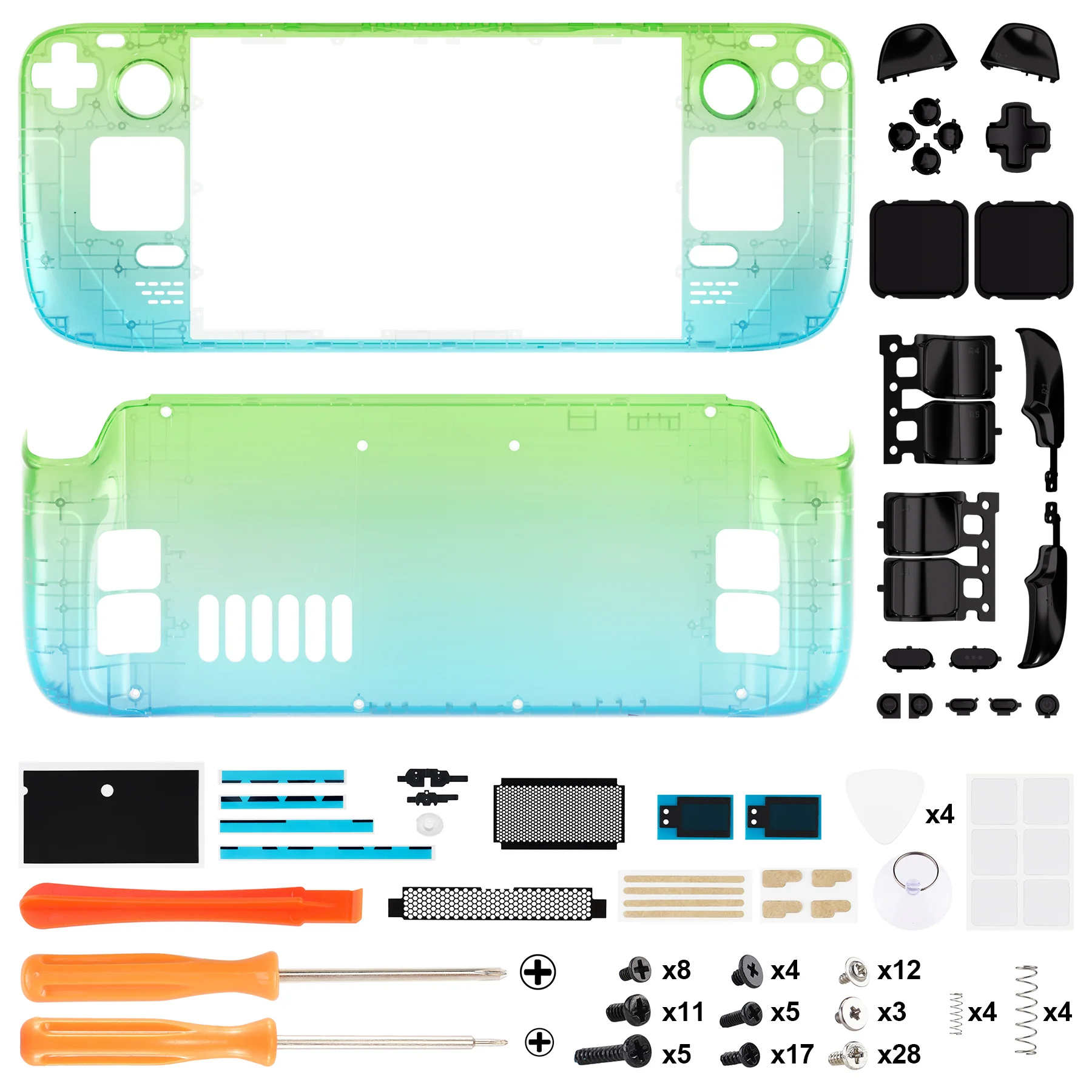 eXtremeRate Custom Full Set Shell with Buttons for Steam Deck LCD - Gradient Translucent Green Blue - Image 4