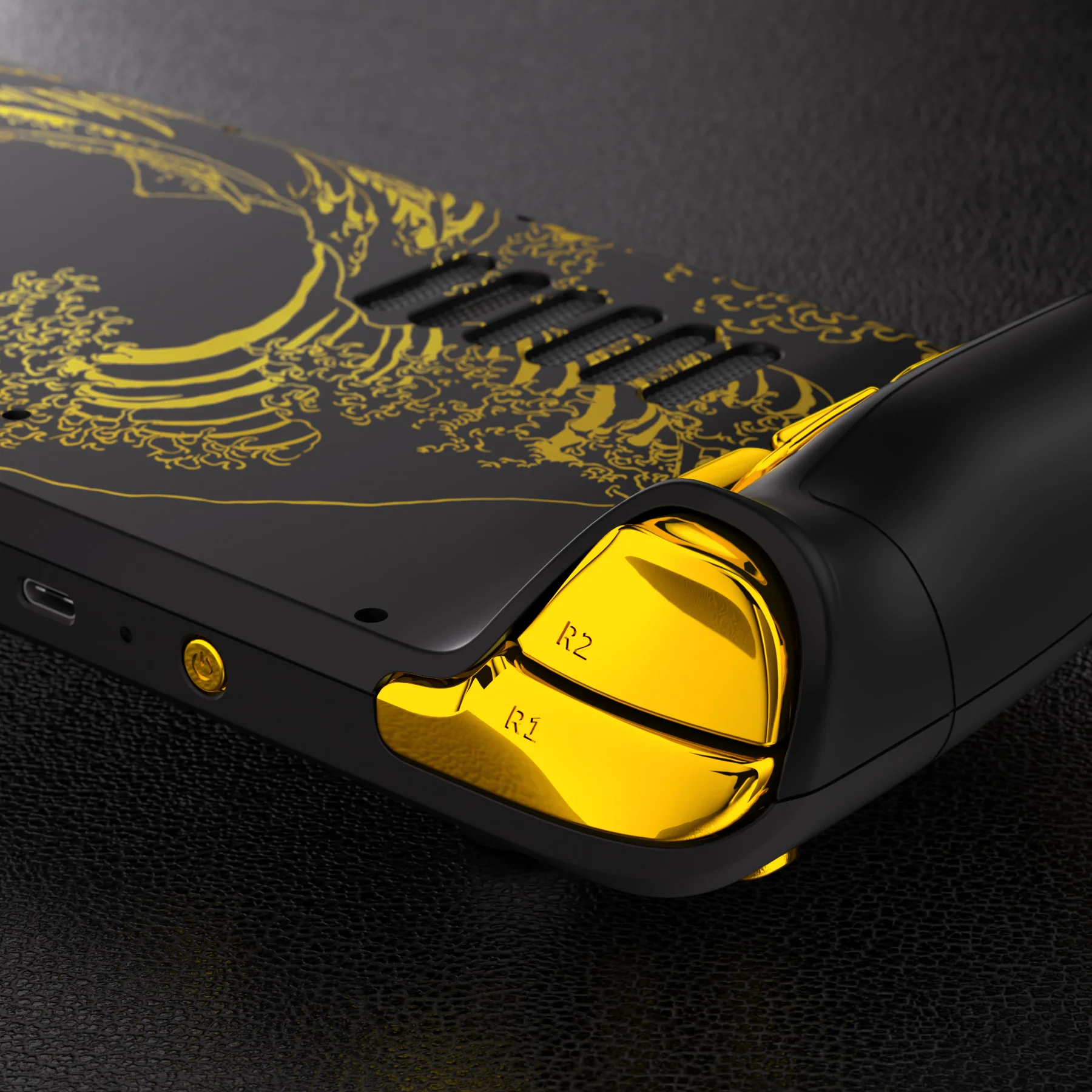 eXtremeRate Custom Full Set Shell with Buttons for Steam Deck LCD - The Great GOLDEN Wave Off Kanagawa - Black - Image 10