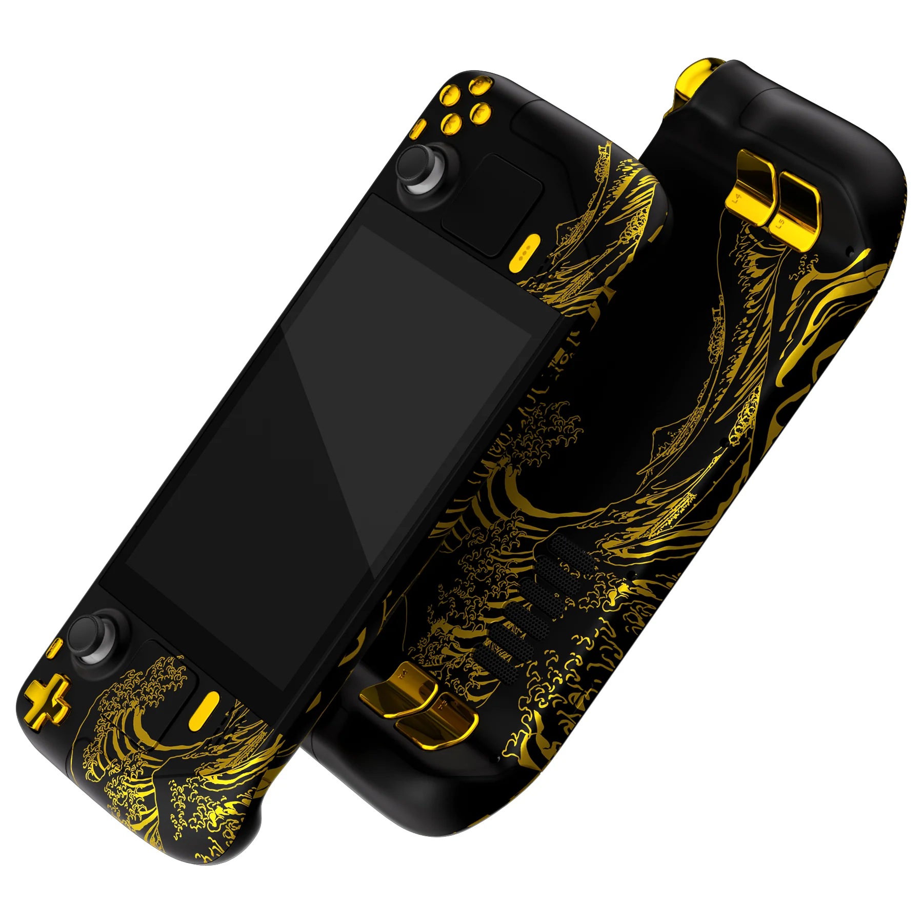 eXtremeRate Custom Full Set Shell with Buttons for Steam Deck LCD - The Great GOLDEN Wave Off Kanagawa - Black - Image 2