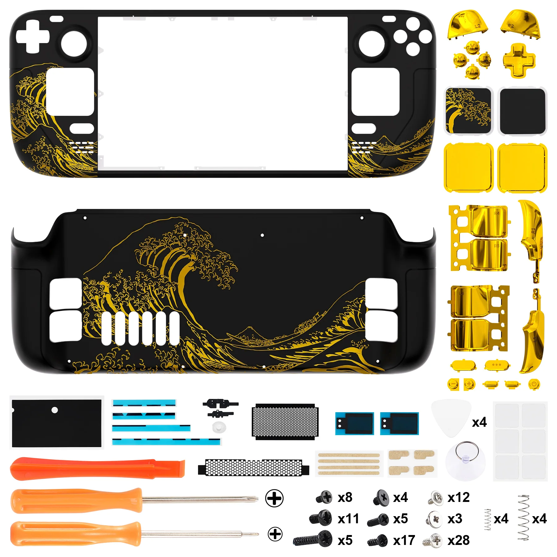 eXtremeRate Custom Full Set Shell with Buttons for Steam Deck LCD - The Great GOLDEN Wave Off Kanagawa - Black - Image 4