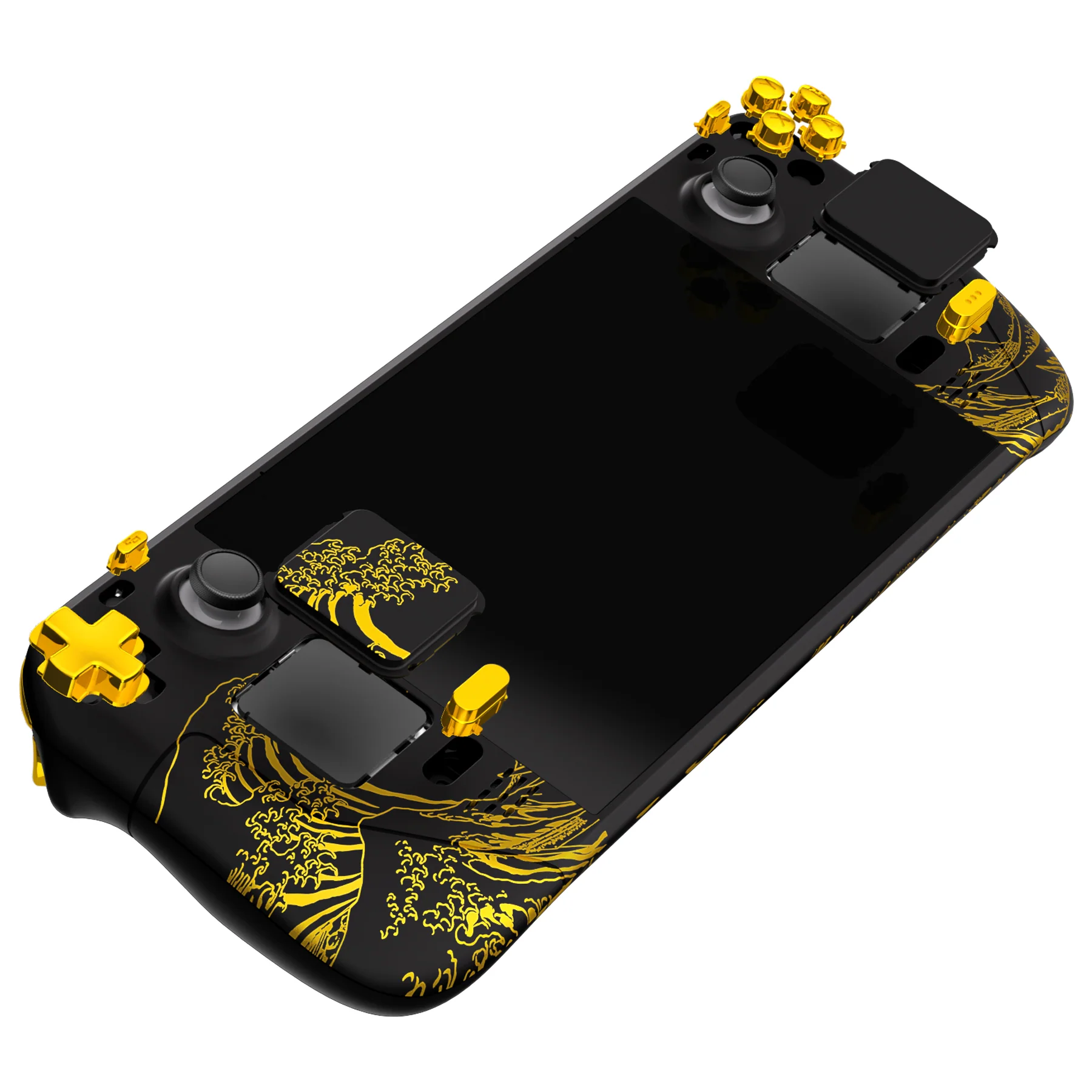 eXtremeRate Custom Full Set Shell with Buttons for Steam Deck LCD - The Great GOLDEN Wave Off Kanagawa - Black - Image 5
