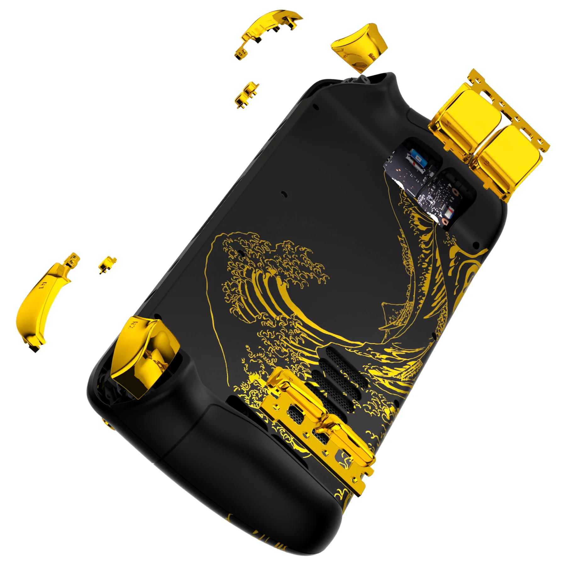 eXtremeRate Custom Full Set Shell with Buttons for Steam Deck LCD - The Great GOLDEN Wave Off Kanagawa - Black - Image 6
