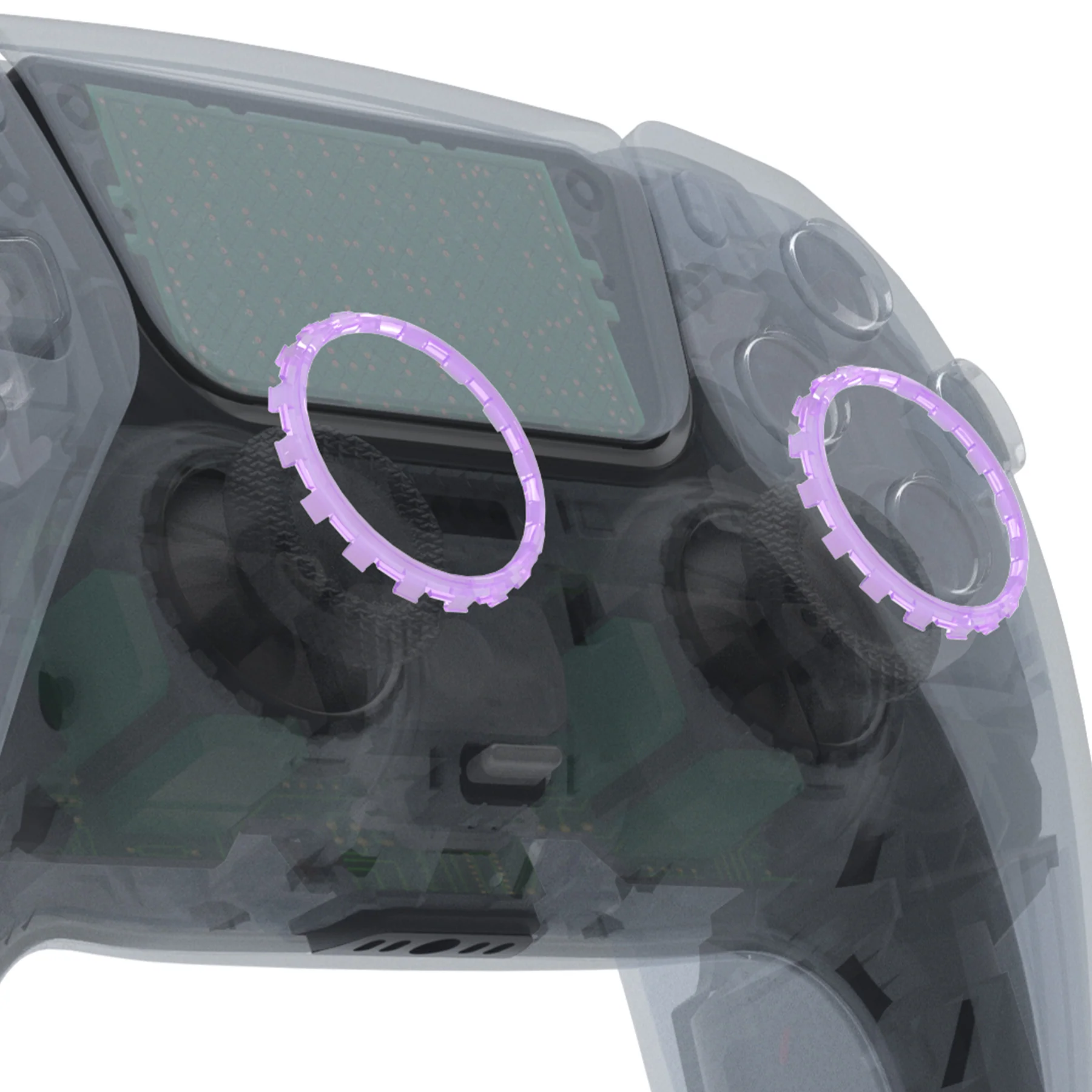 eXtremeRate Custom Replacement Accent Rings for PS5 Controller - Clear Atomic Purple - Image 4