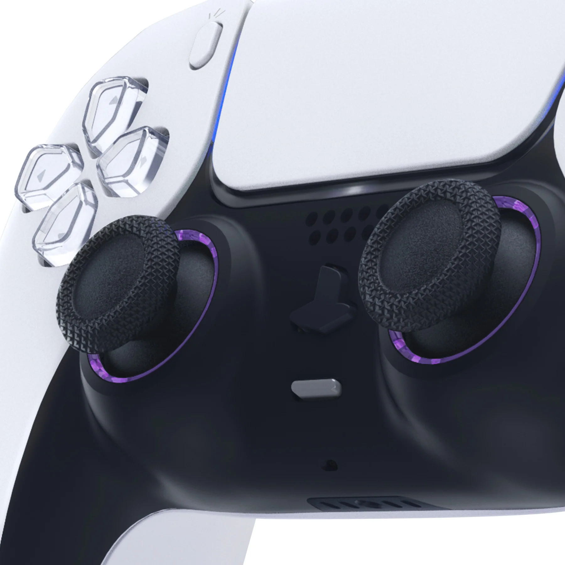 eXtremeRate Custom Replacement Accent Rings for PS5 Controller - Clear Atomic Purple - Image 6