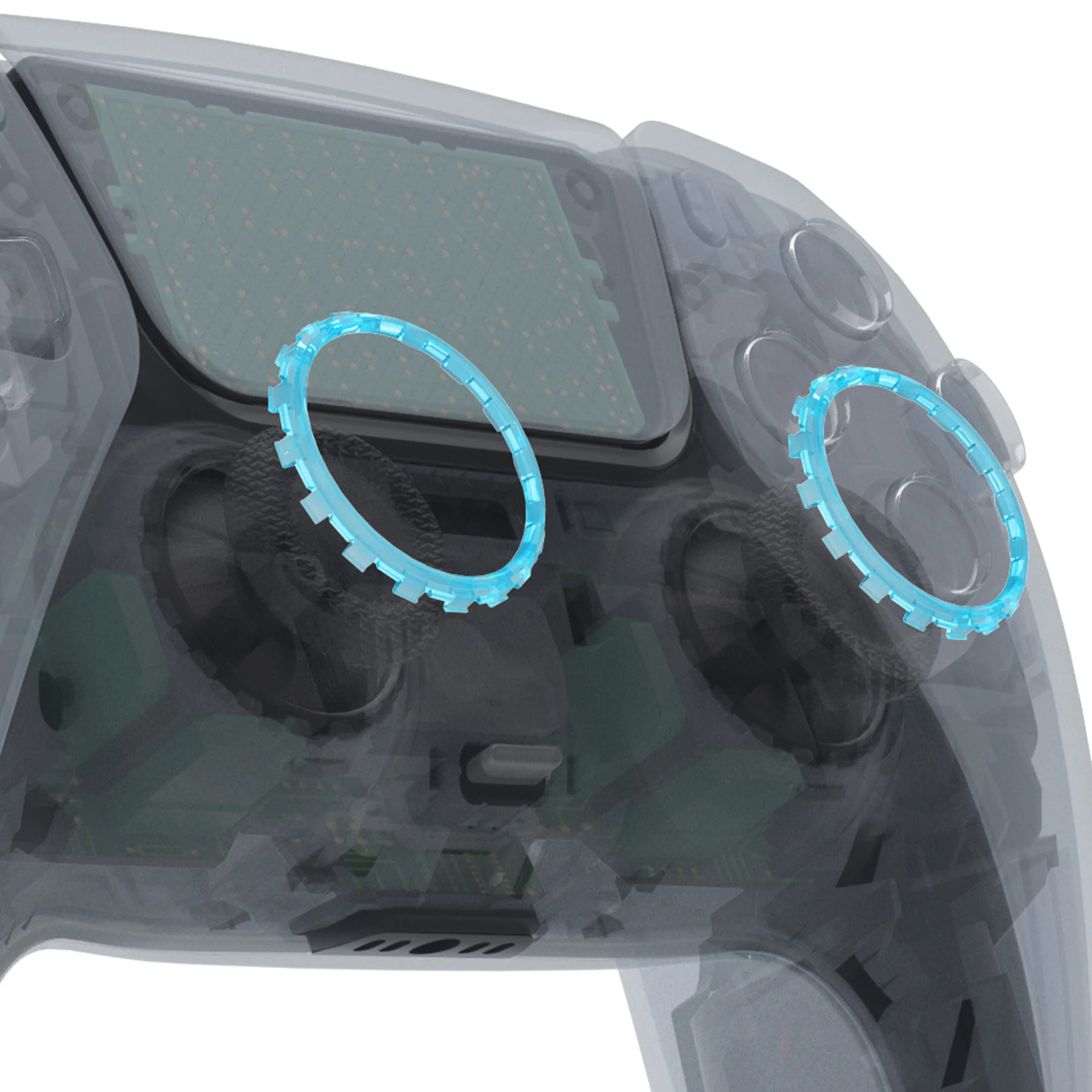 eXtremeRate Custom Replacement Accent Rings for PS5 Controller - Clear Cyan Blue - Image 4