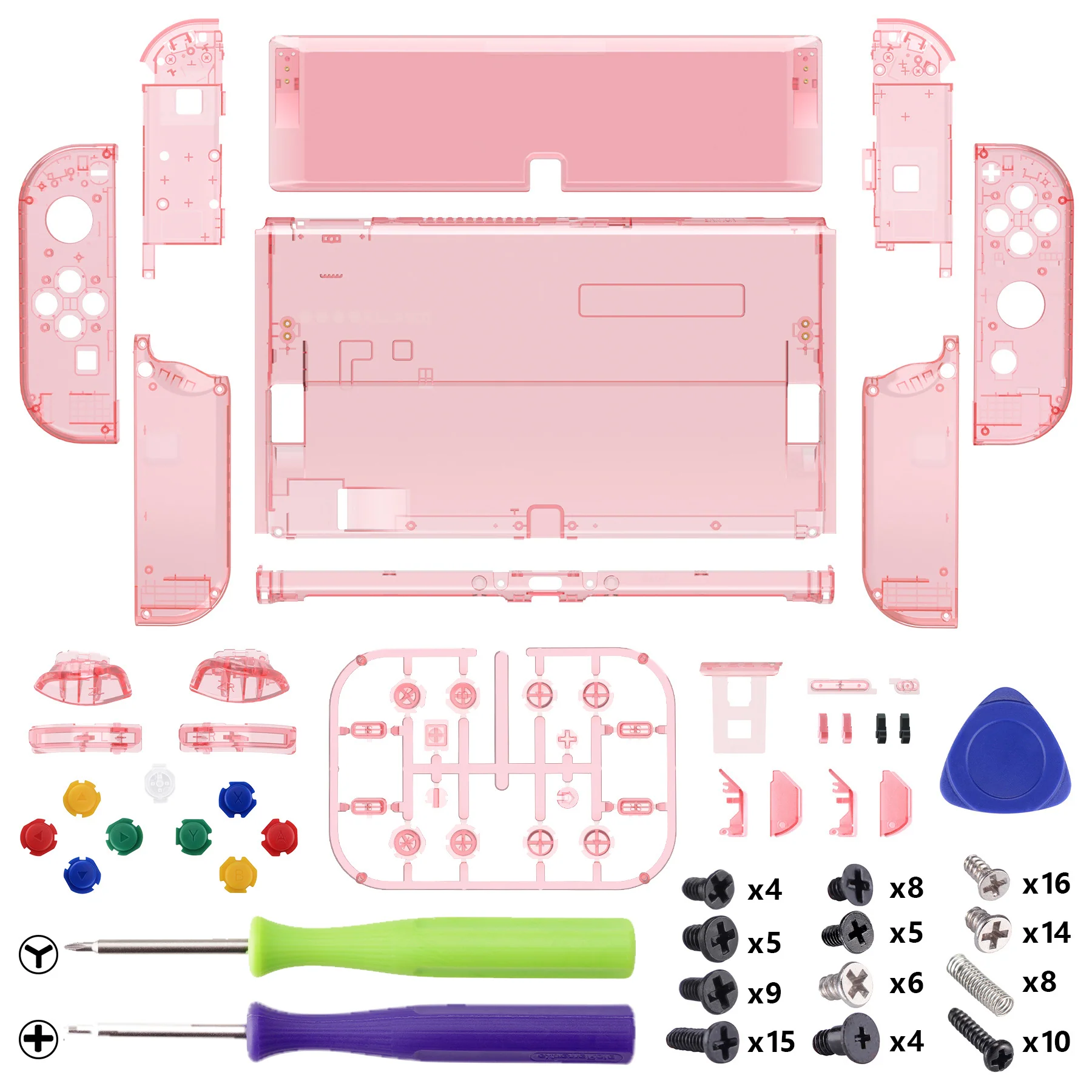 eXtremeRate Custom Replacement Full Set Shell with Buttons for Nintendo Switch OLED - Crystal Cherry Pink - Image 2