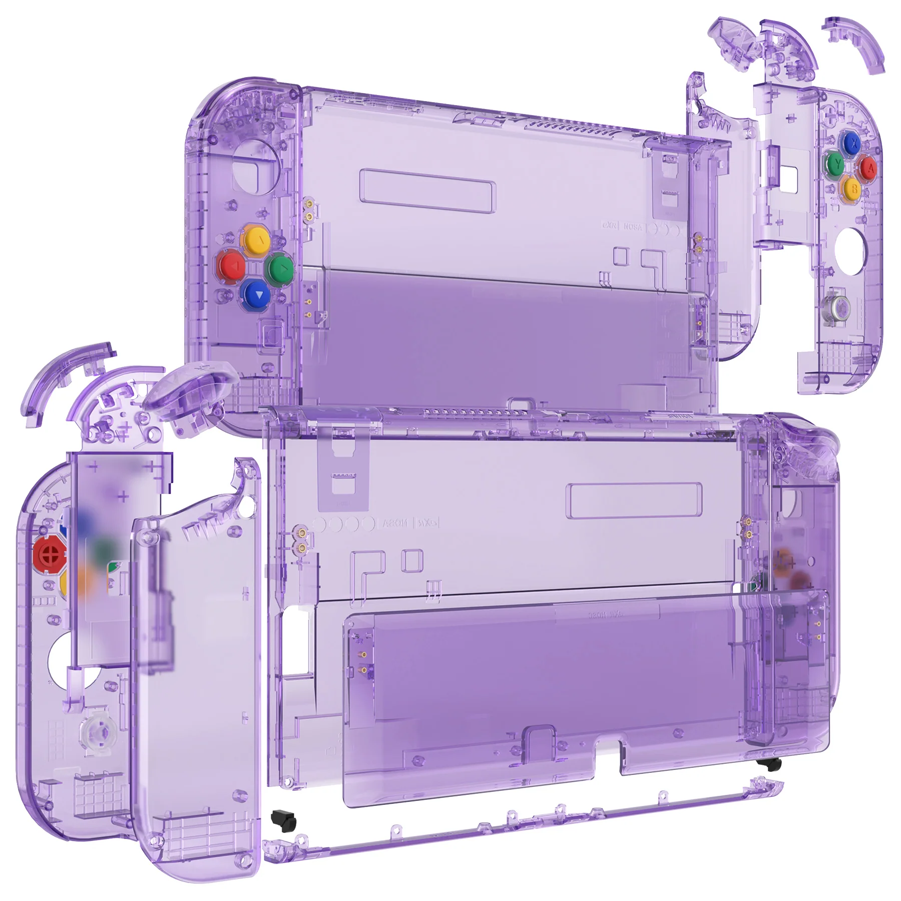eXtremeRate Custom Replacement Full Set Shell with Buttons for Nintendo Switch OLED - Crystal Clear Atomic Purple - Image 10