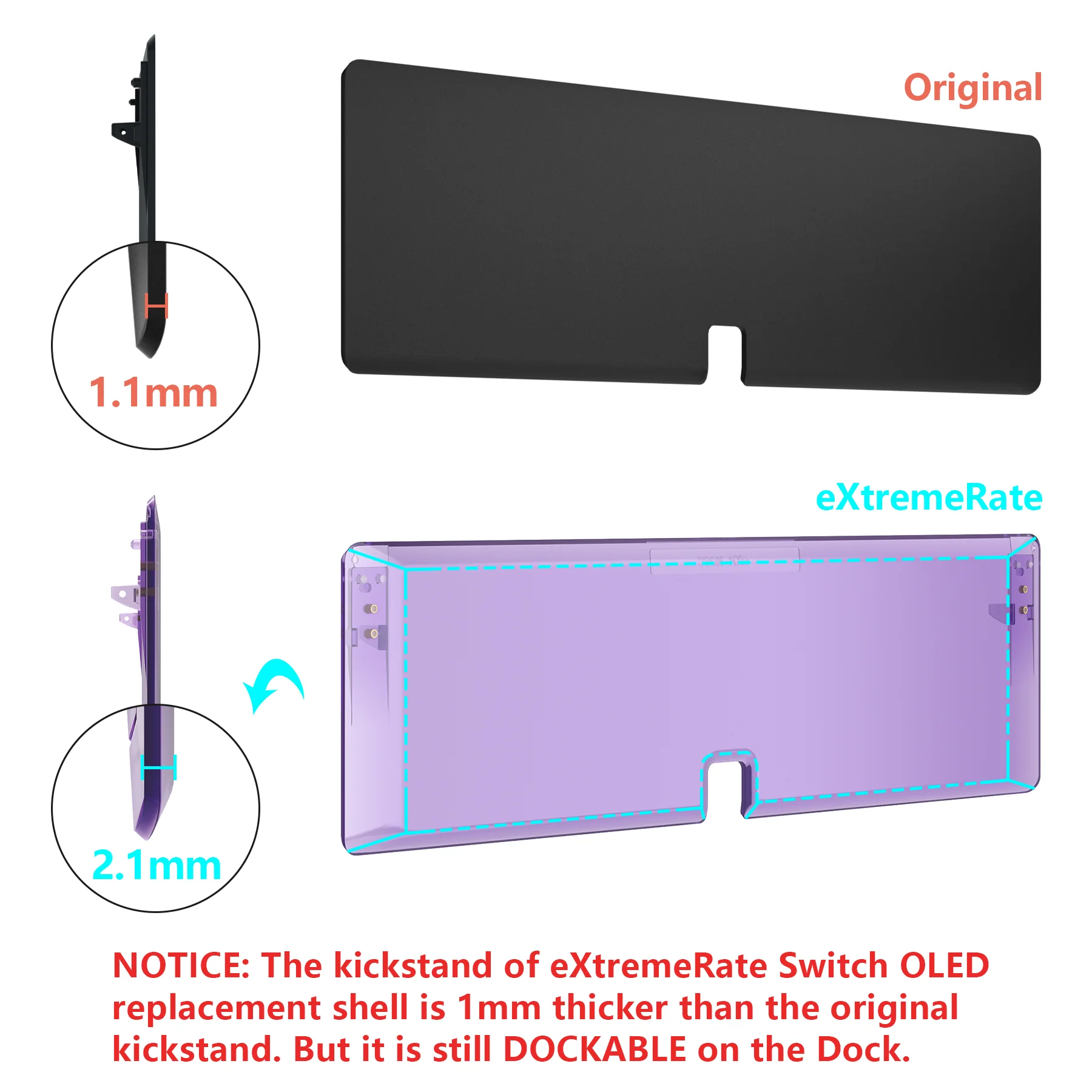 eXtremeRate Custom Replacement Full Set Shell with Buttons for Nintendo Switch OLED - Crystal Clear Atomic Purple - Image 12