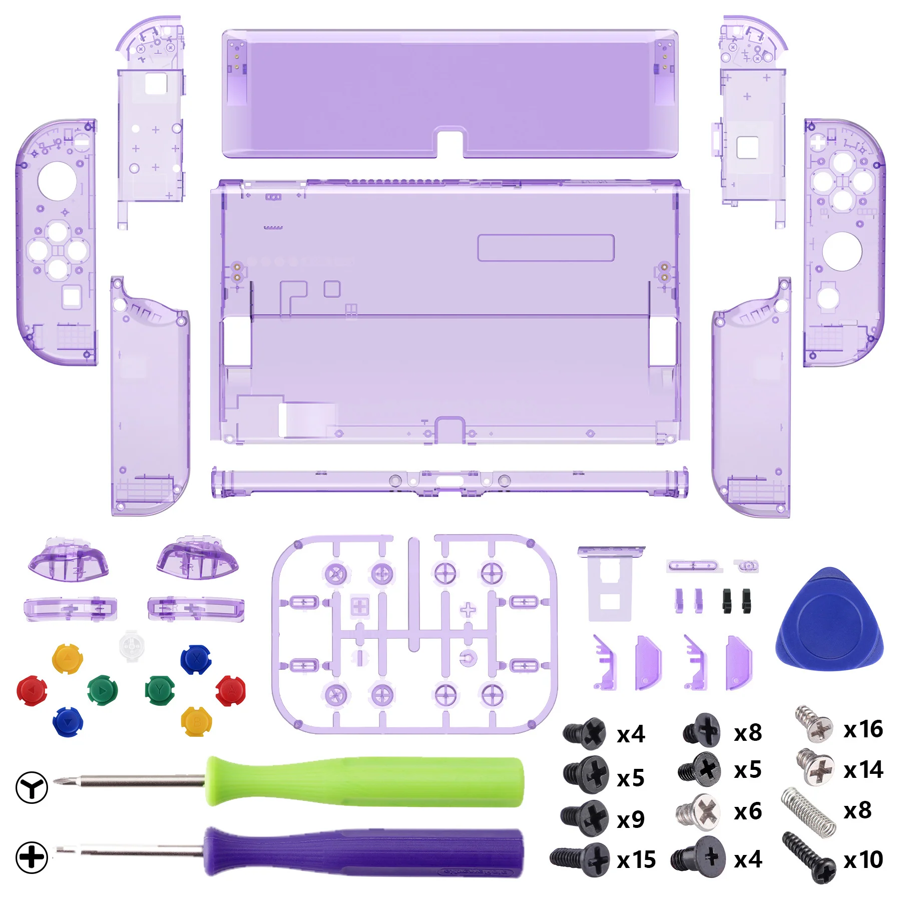 eXtremeRate Custom Replacement Full Set Shell with Buttons for Nintendo Switch OLED - Crystal Clear Atomic Purple - Image 2