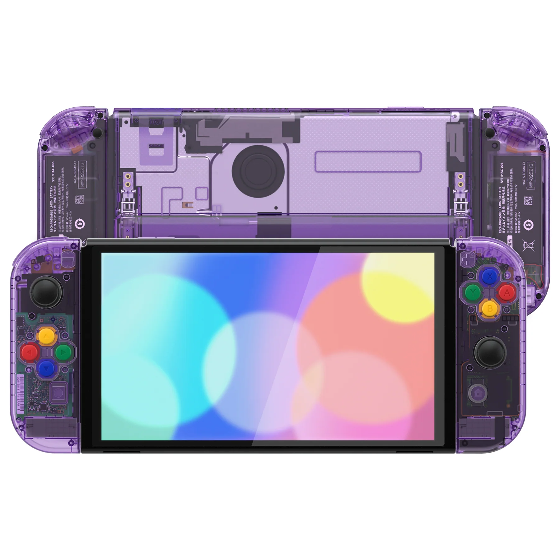 eXtremeRate Custom Replacement Full Set Shell with Buttons for Nintendo Switch OLED - Crystal Clear Atomic Purple - Image 4