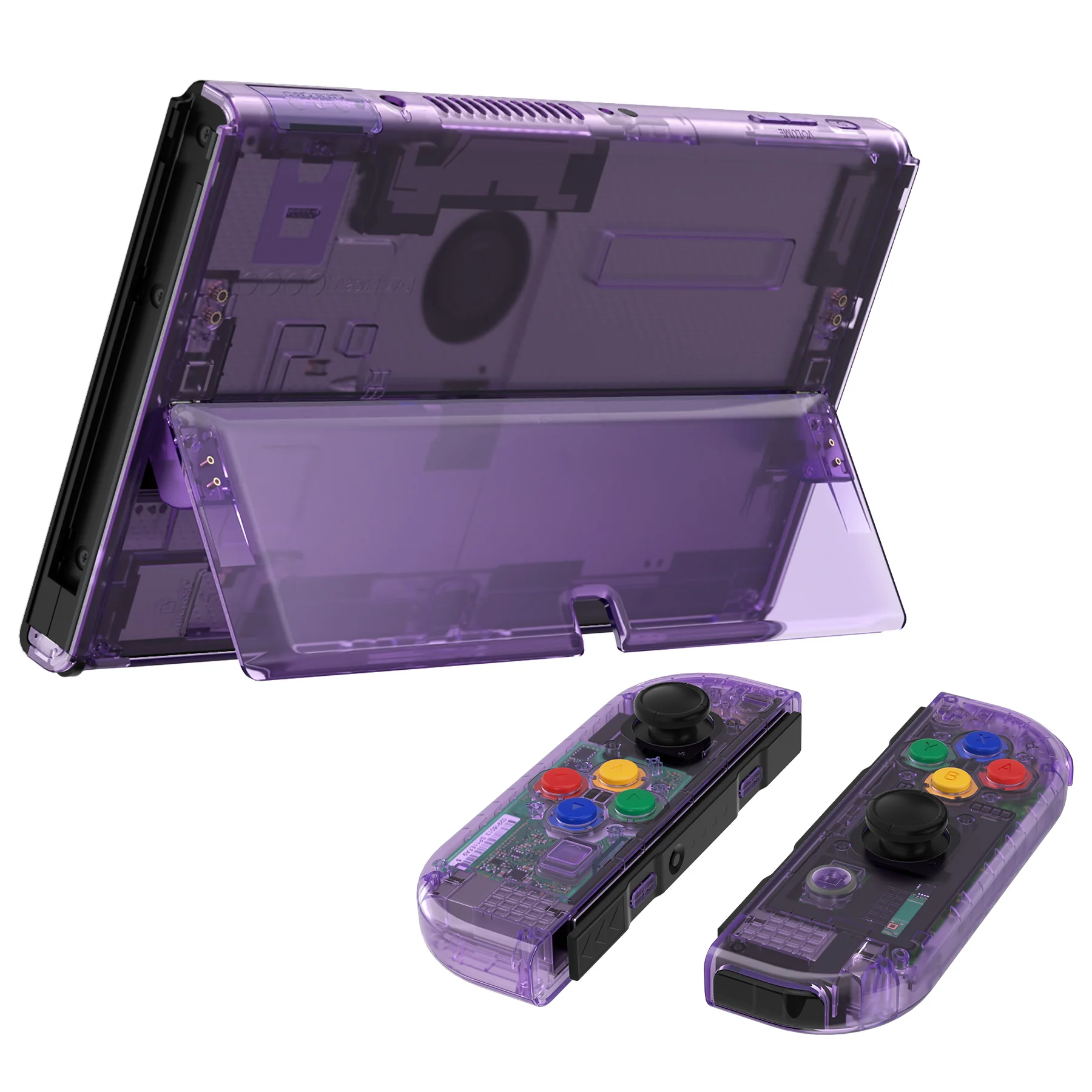 eXtremeRate Custom Replacement Full Set Shell with Buttons for Nintendo Switch OLED - Crystal Clear Atomic Purple - Image 7
