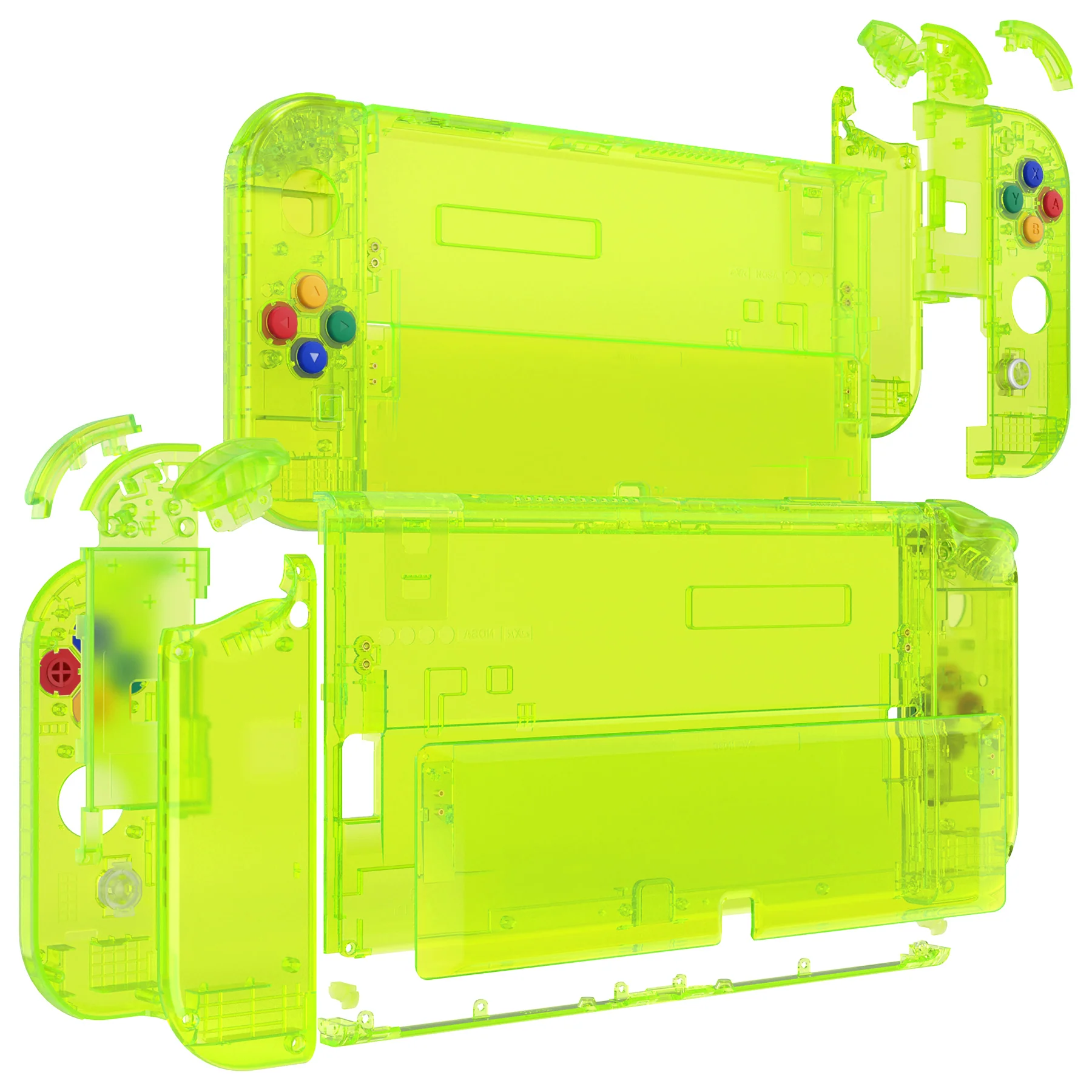 eXtremeRate Custom Replacement Full Set Shell with Buttons for Nintendo Switch OLED - Crystal Clear Lime Green - Image 10