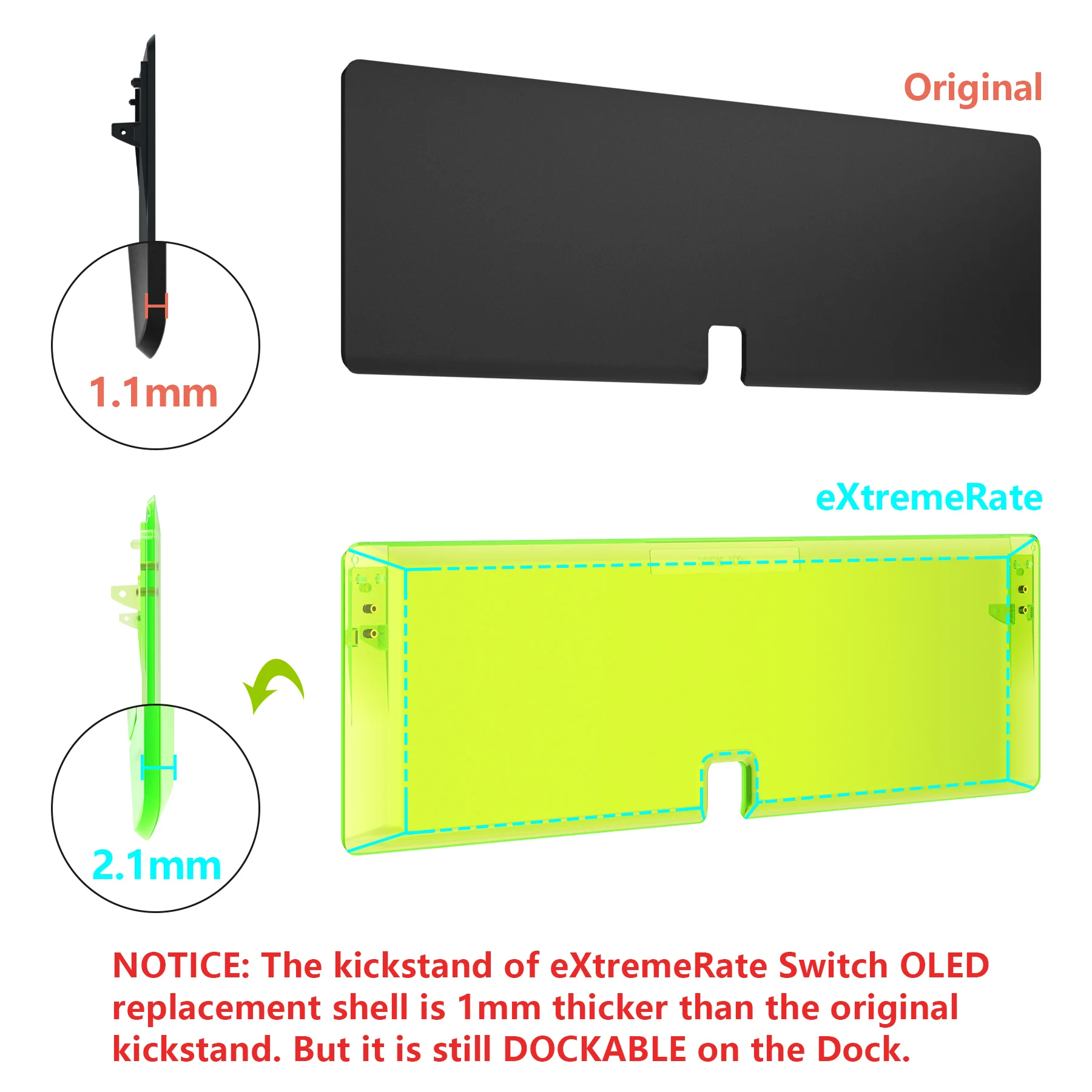 eXtremeRate Custom Replacement Full Set Shell with Buttons for Nintendo Switch OLED - Crystal Clear Lime Green - Image 12